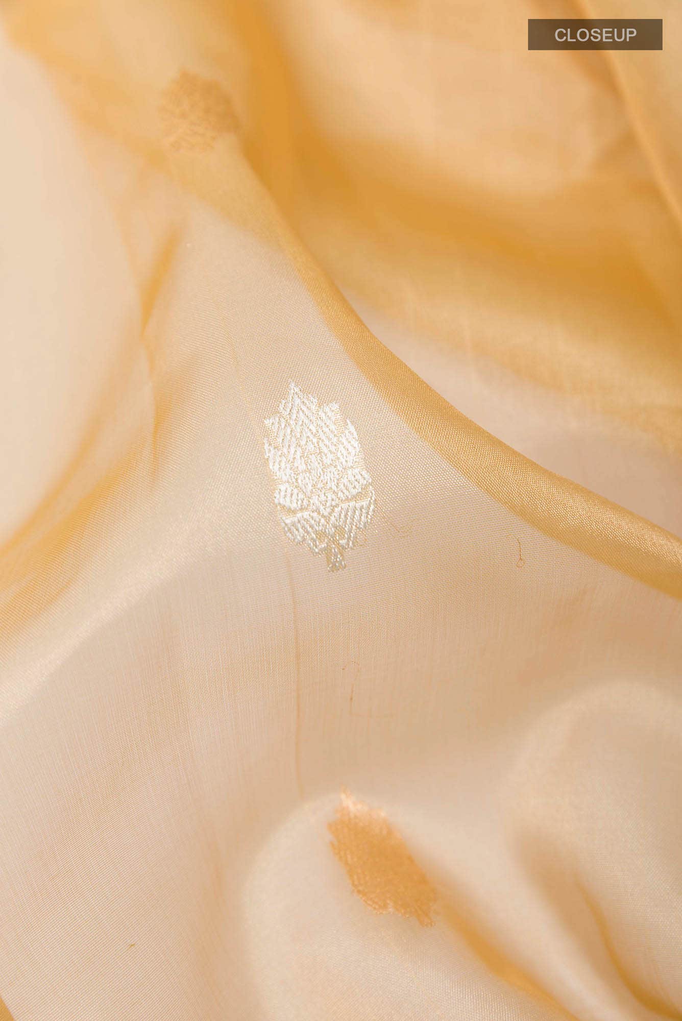 Golden Peach Organza Silk Saree