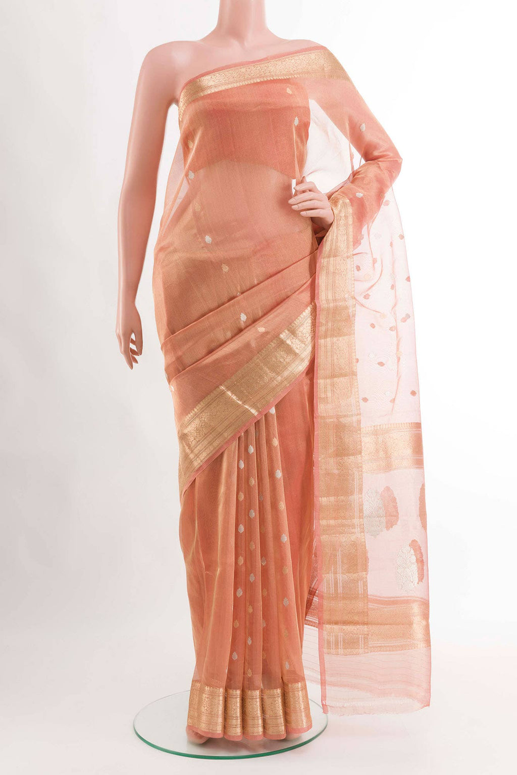 Peach Dual Tone Banarasi Tissue Silk Saree