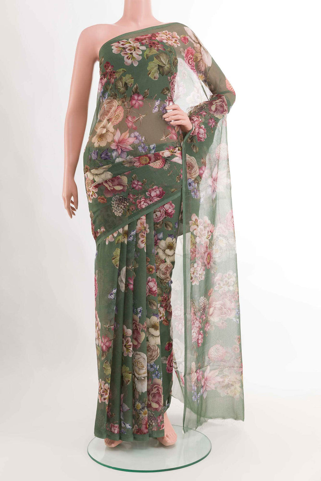 Olive Green Chiffon Saree