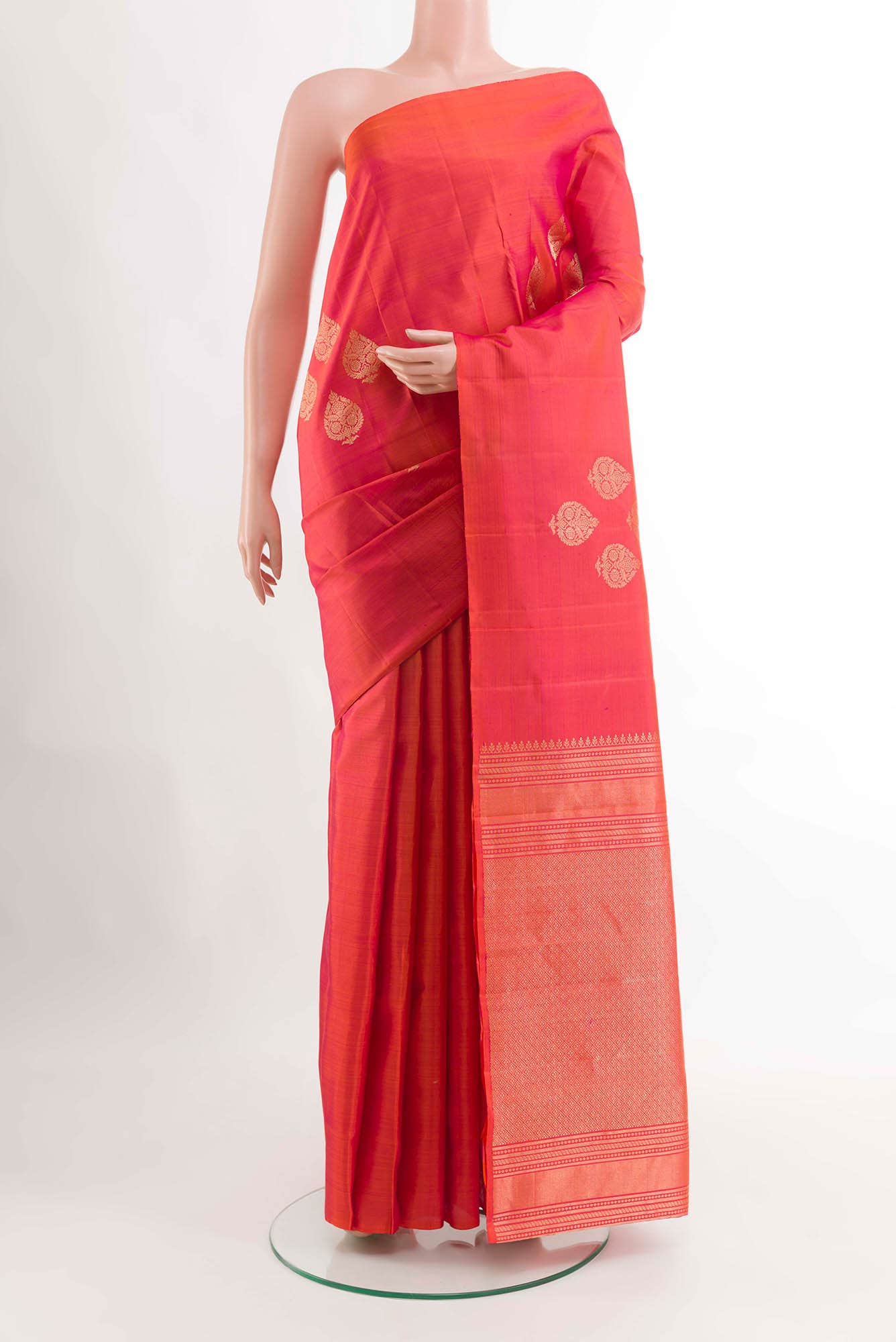 Orange Dual Tone Kanchipuram Silk Saree