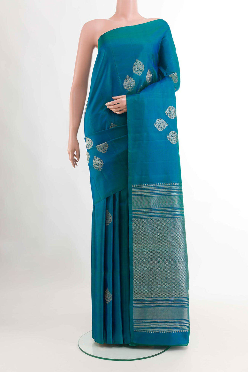 Peacock Blue Kanchipuram Silk Saree