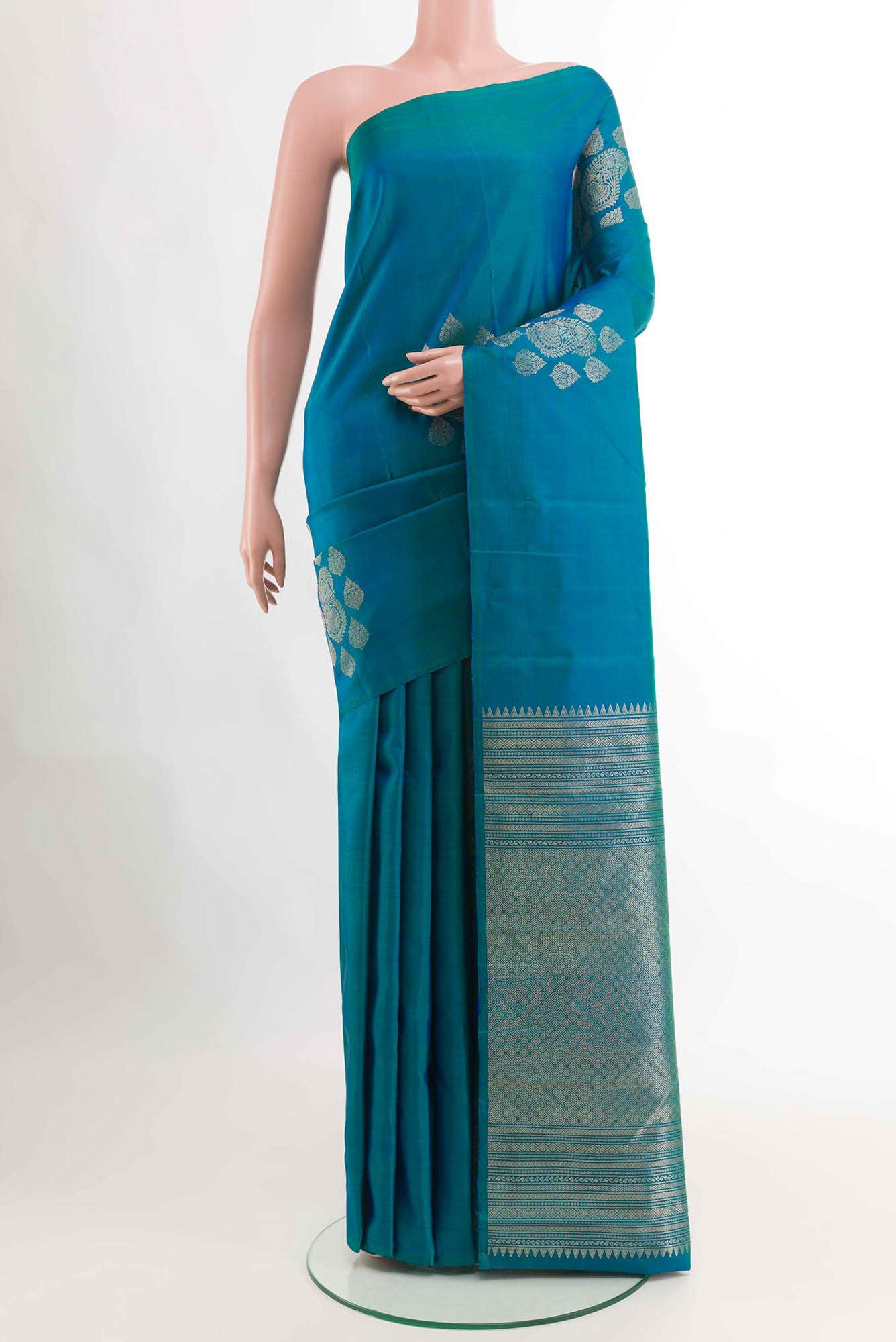 Peacock Blue Kanchipuram Silk Saree