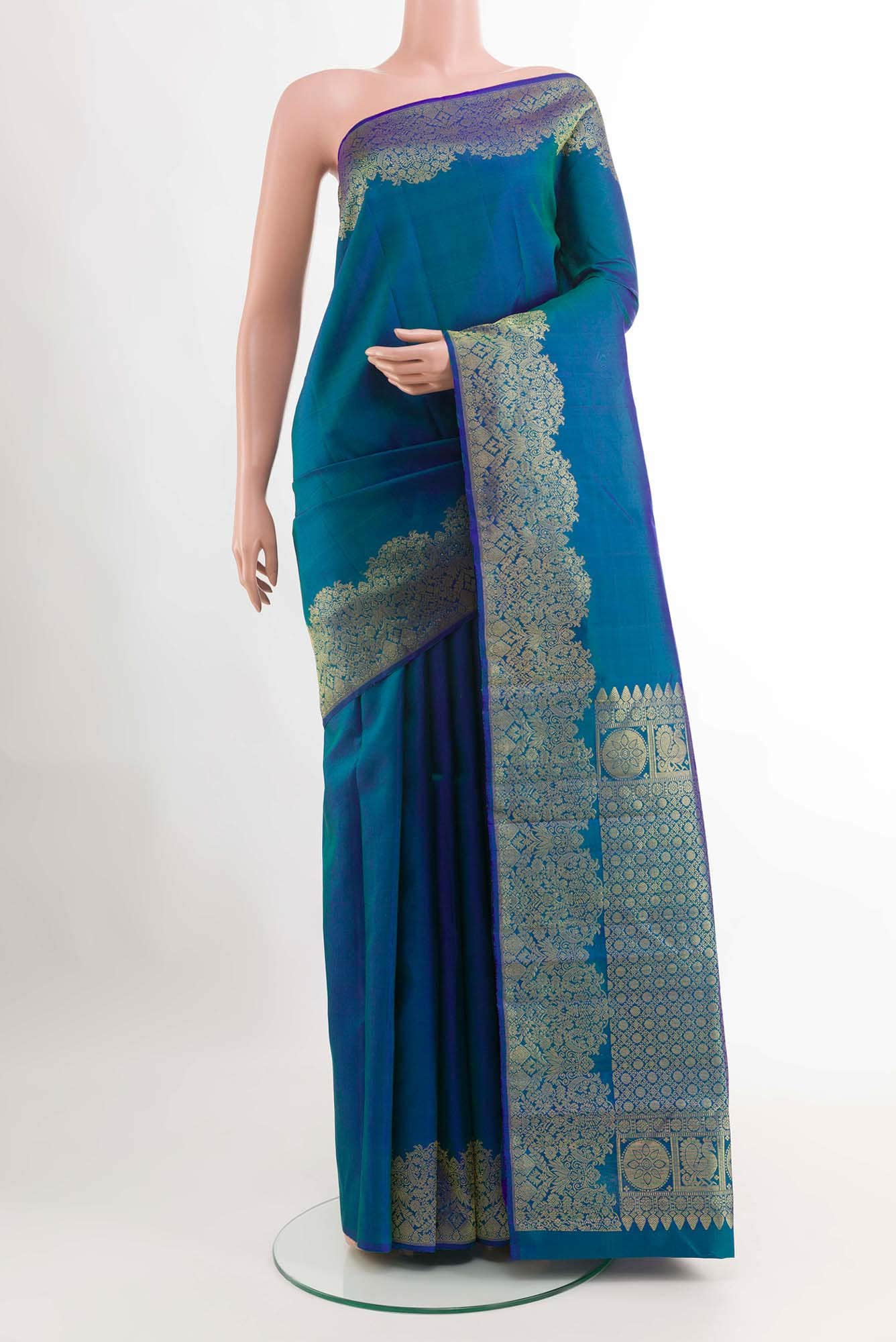 Peacock Blue Kanchipuram Silk Saree