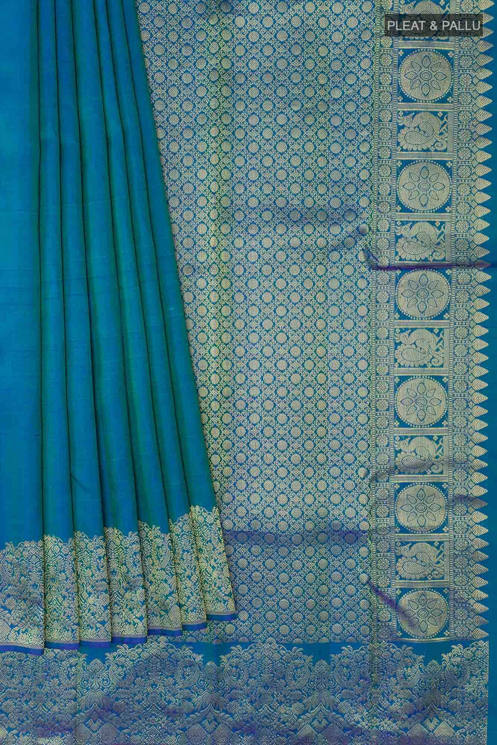 Peacock Blue Kanchipuram Silk Saree