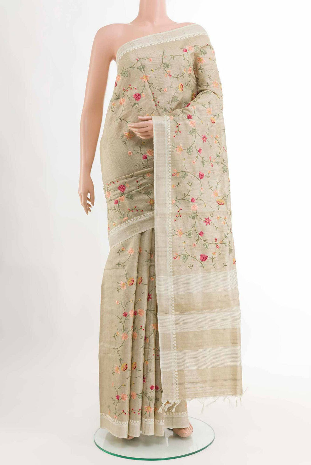 Beige Tussar Saree