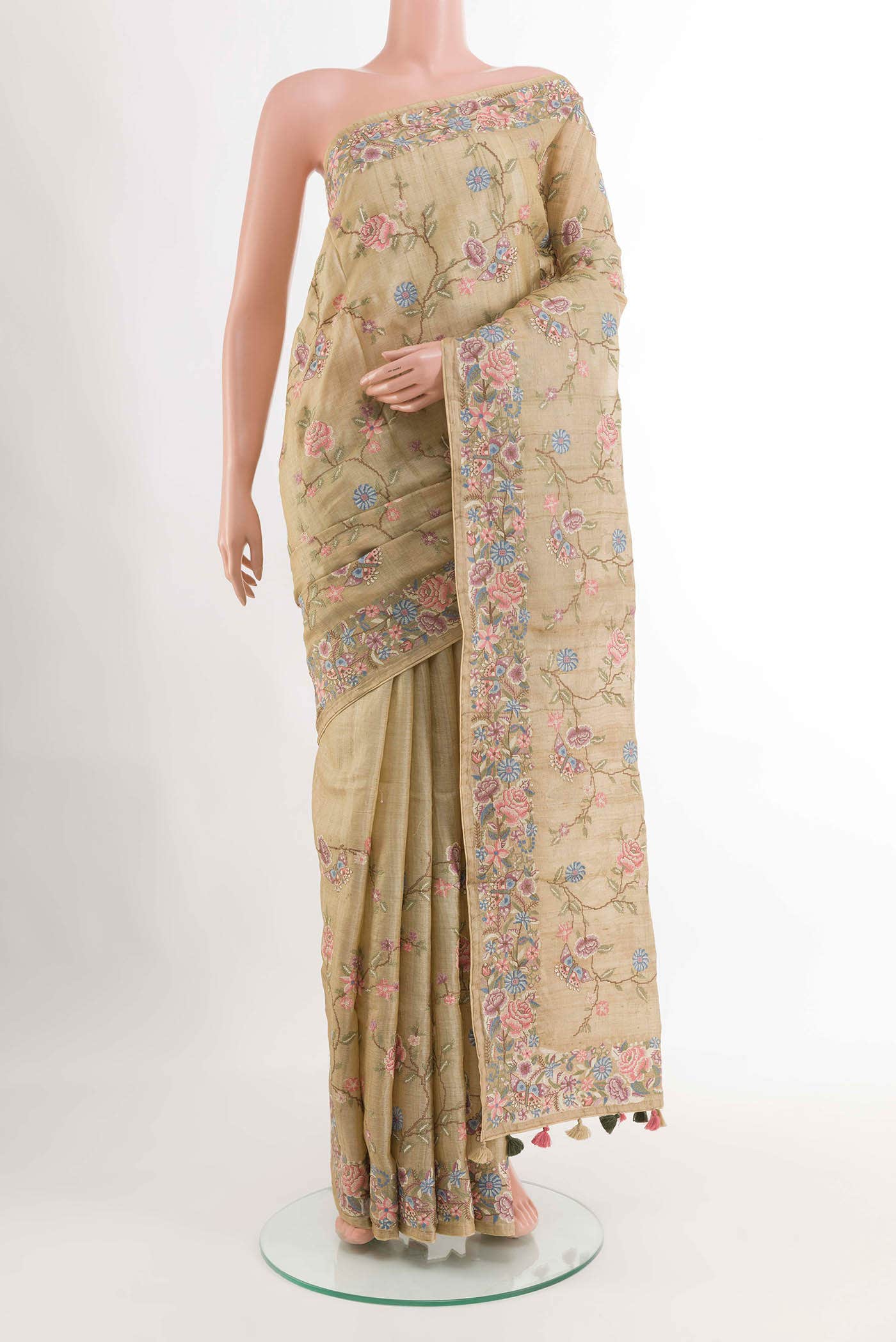 Beige Tussar Saree