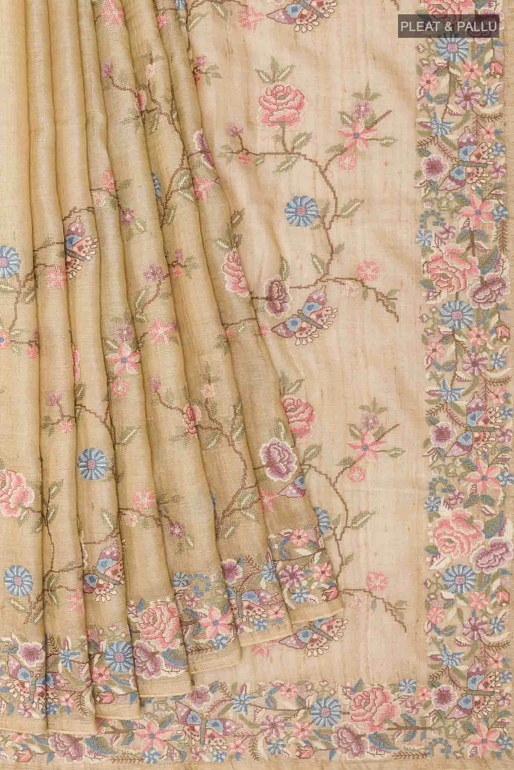 Beige Tussar Saree