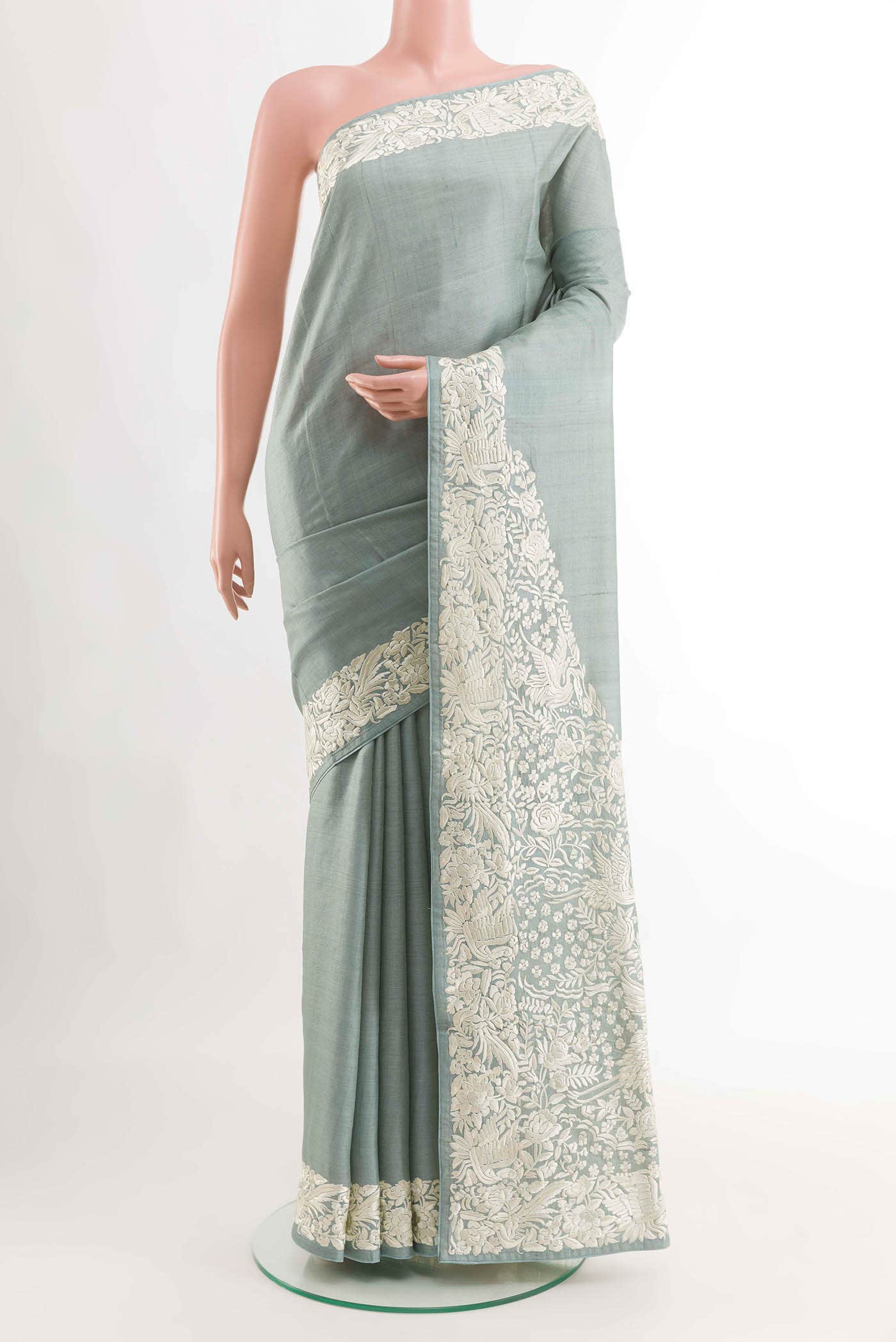 Blue Grey Tussar Saree