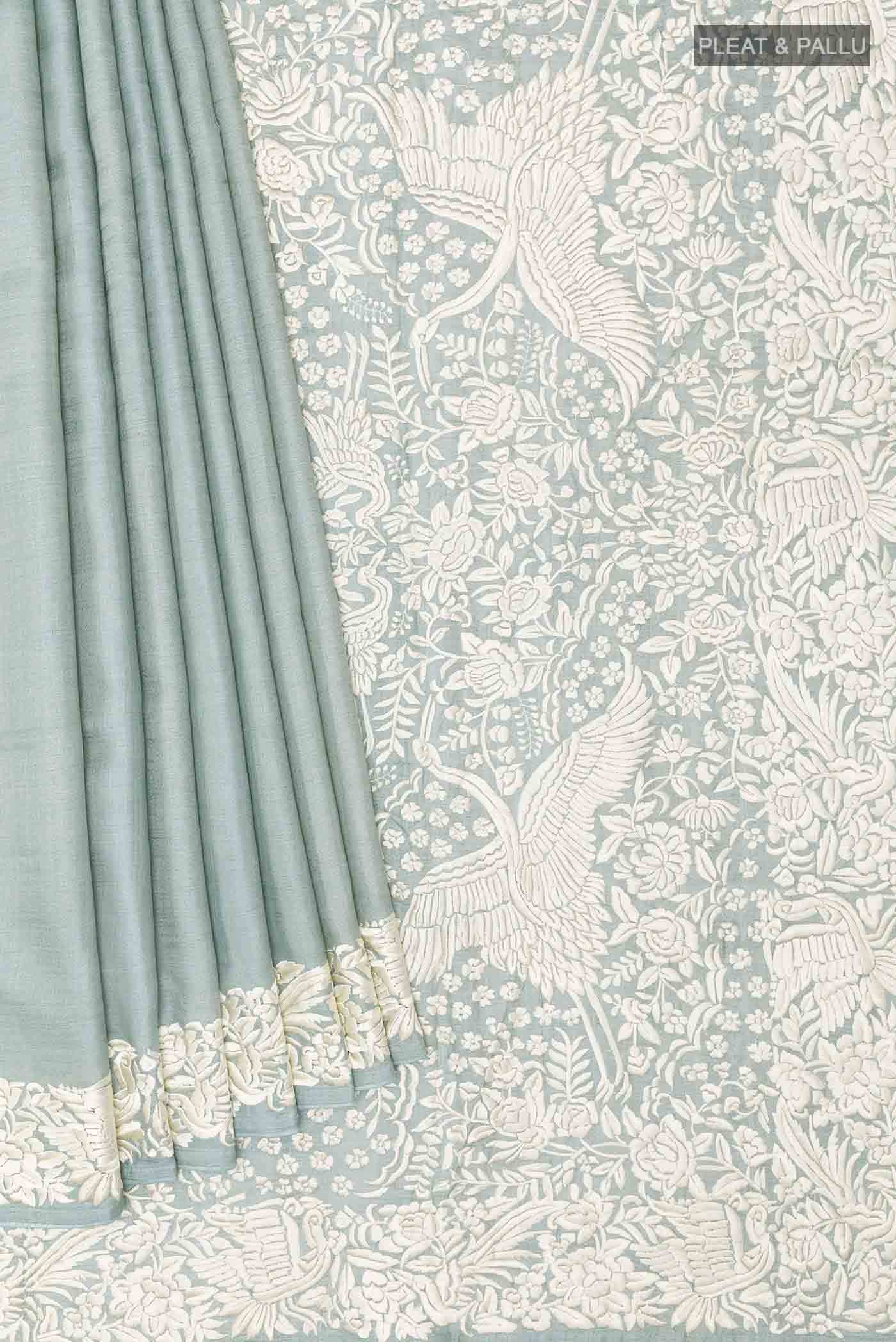 Blue Grey Tussar Saree