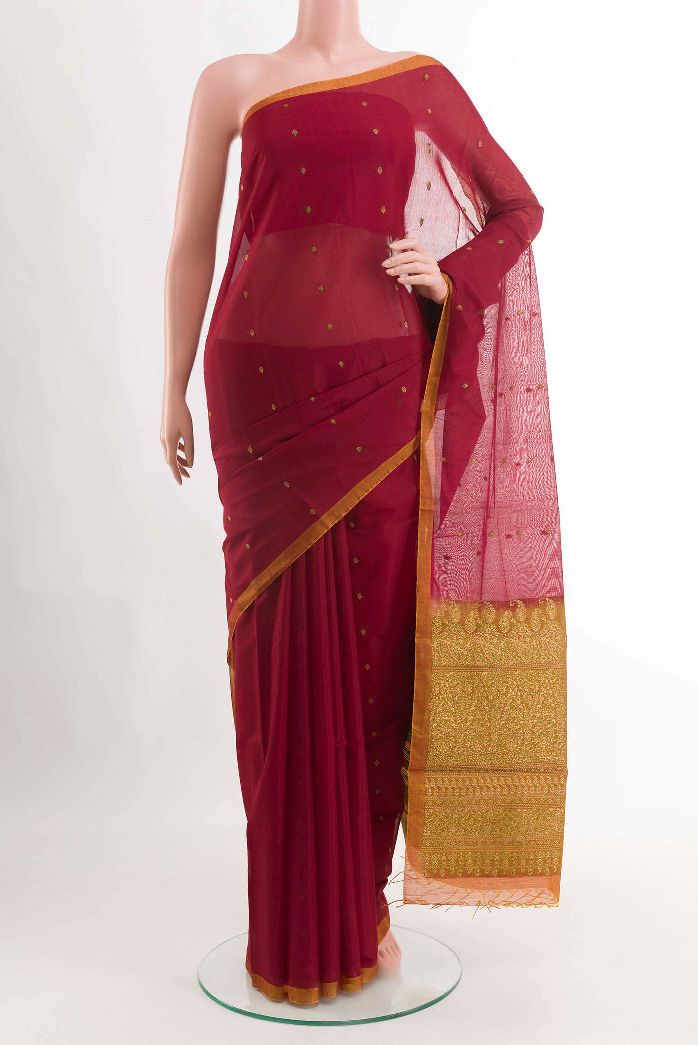 Maroon Blended Kora Cotton Saree
