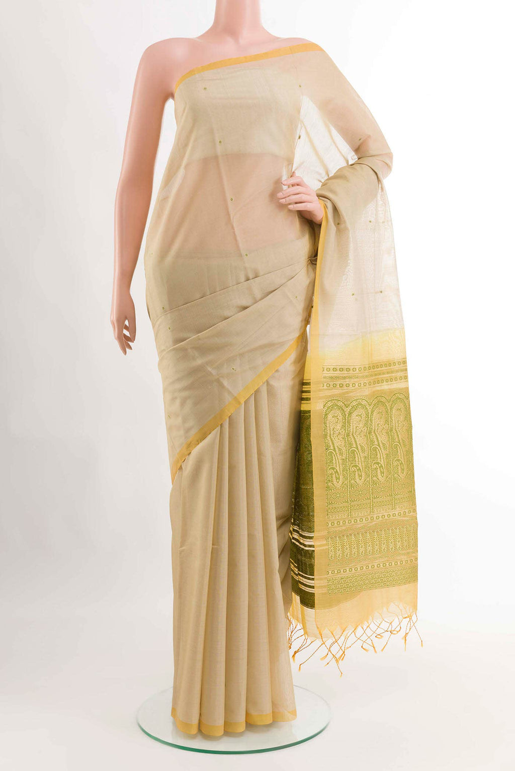 Beige Blended Kora Cotton Saree
