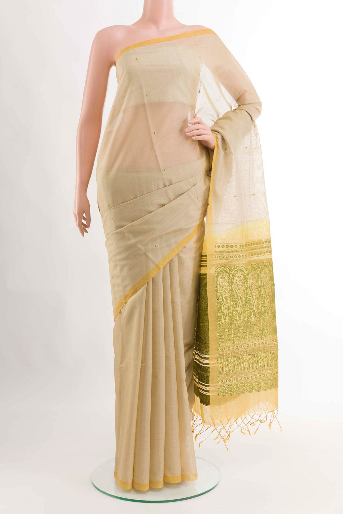 Beige Blended Kora Cotton Saree