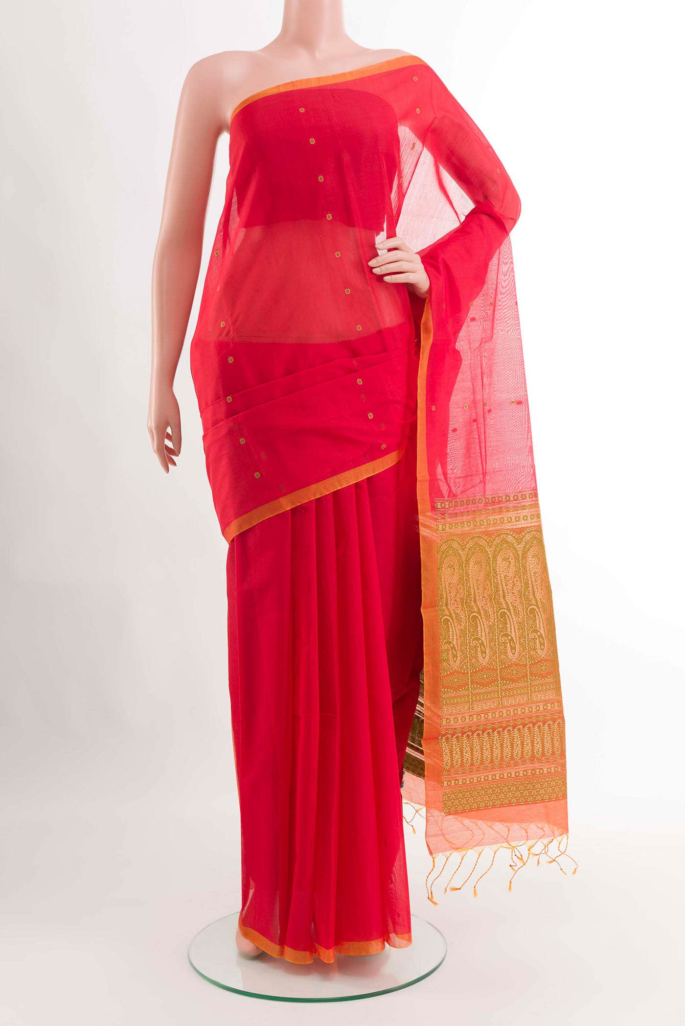 Red Blended Kora Cotton Saree