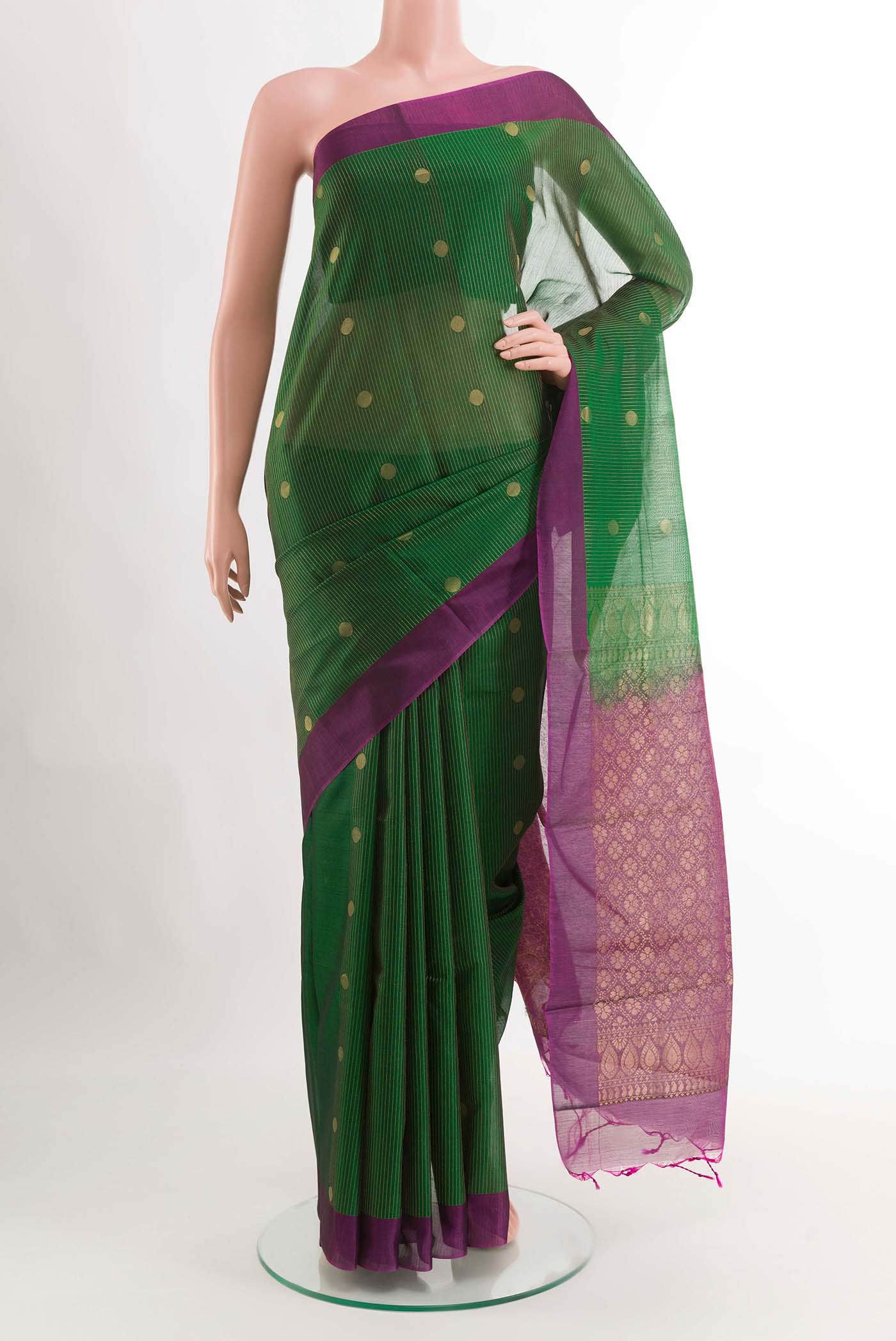 Green Blended Kora Cotton Saree