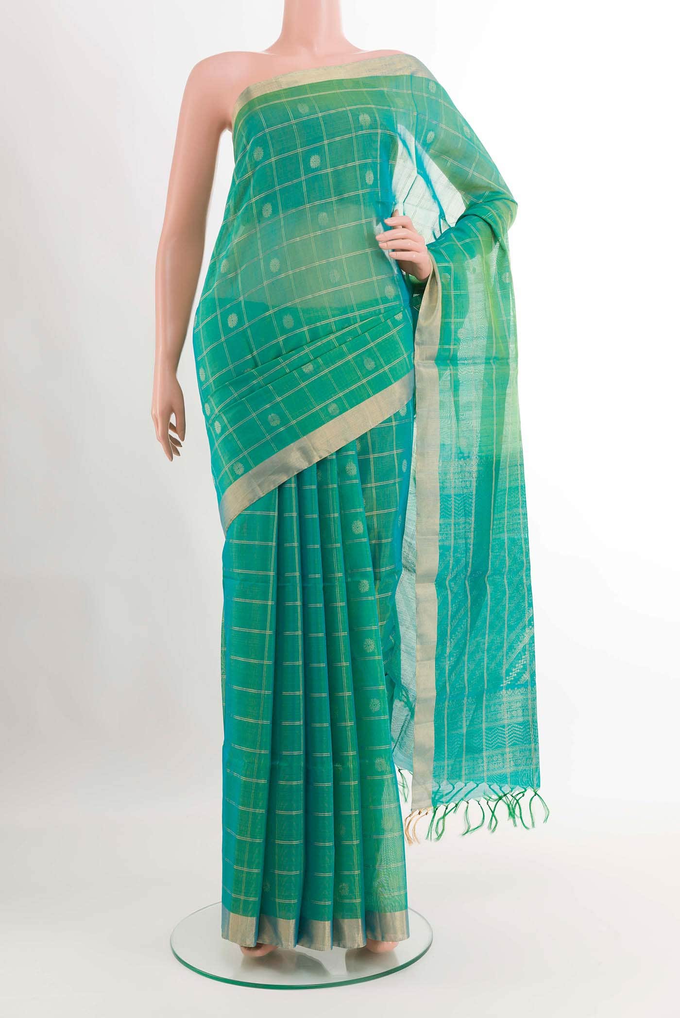 Sea Green Kora Cotton Saree