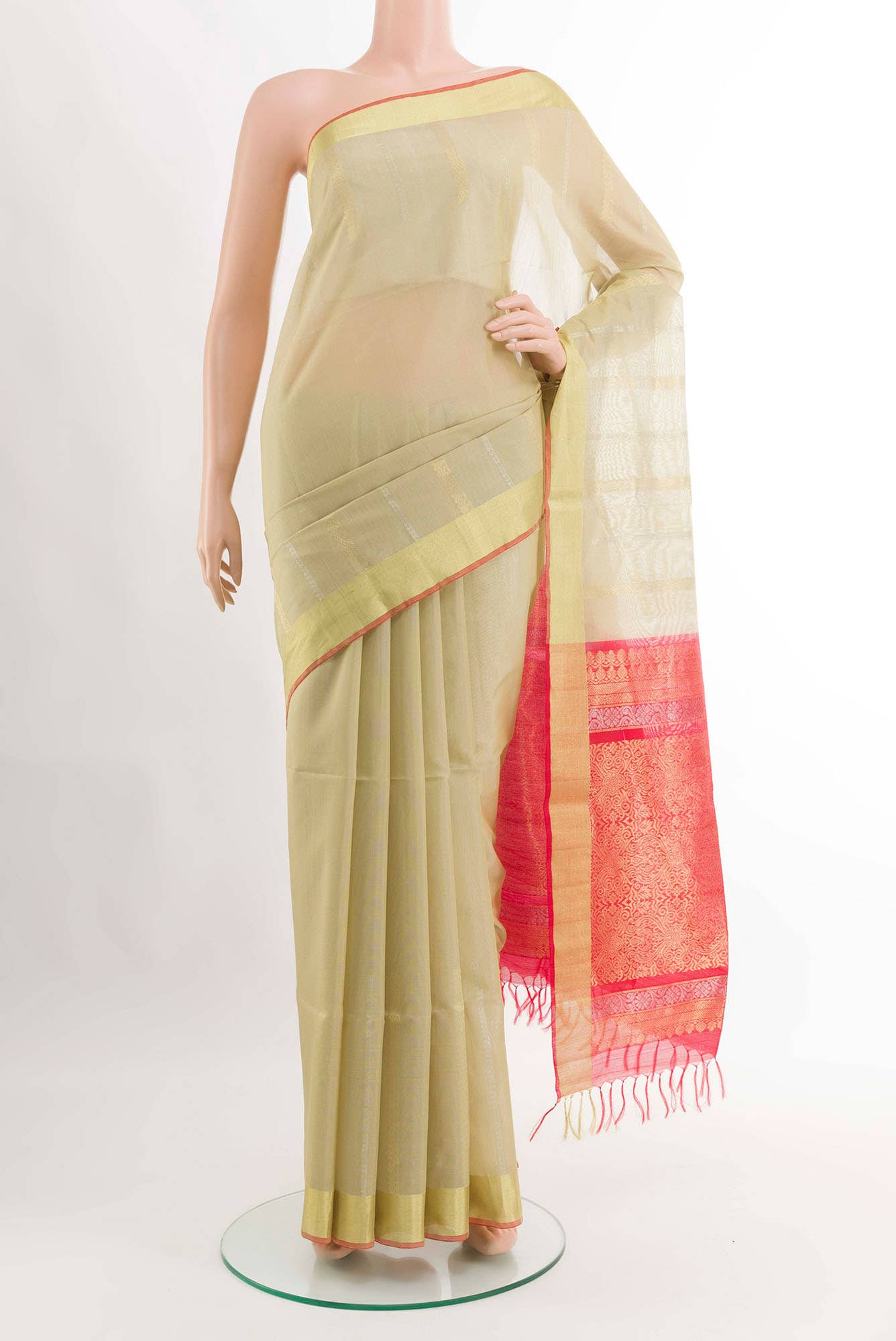 Beige Blended Kora Cotton Saree