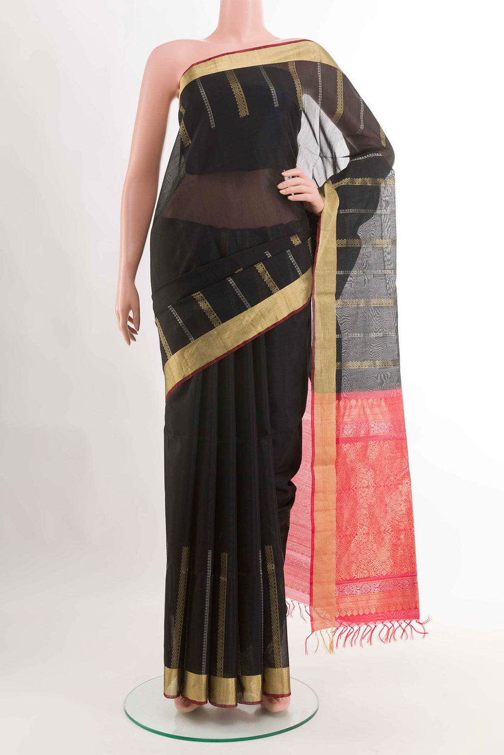 Black Blended Kora Cotton Saree