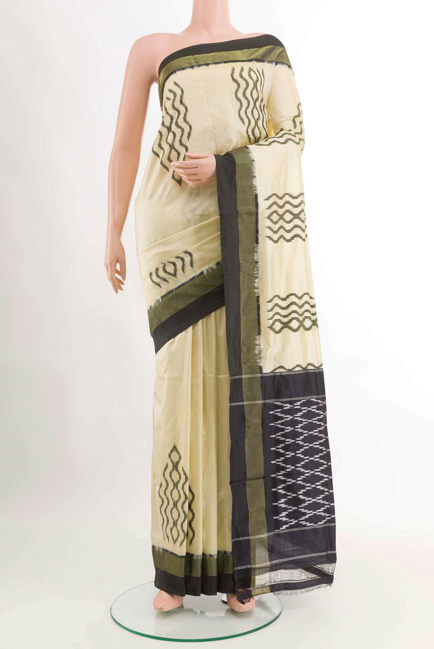 Cream Pochampally Silk Saree