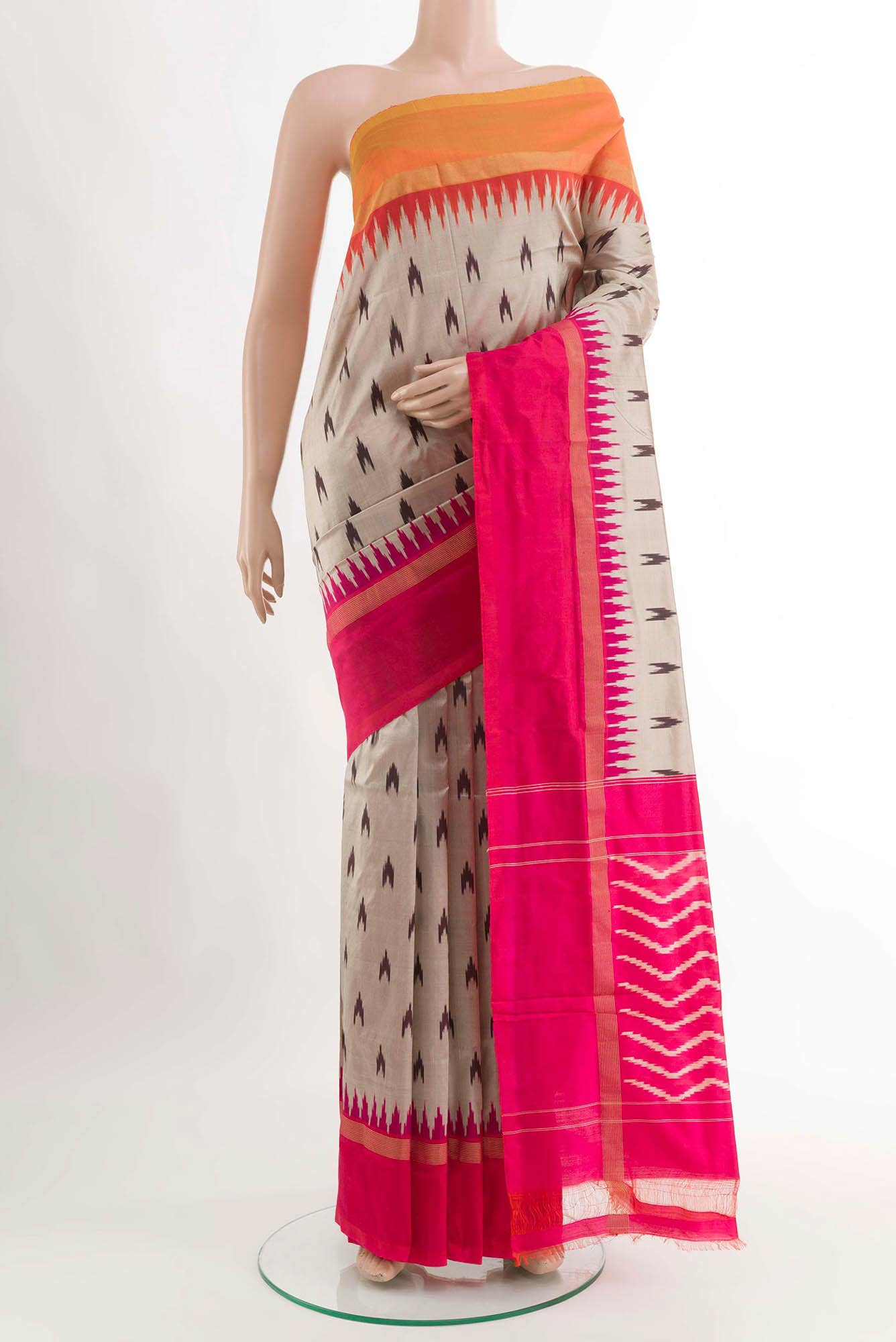 Beige Pochampally Silk Saree