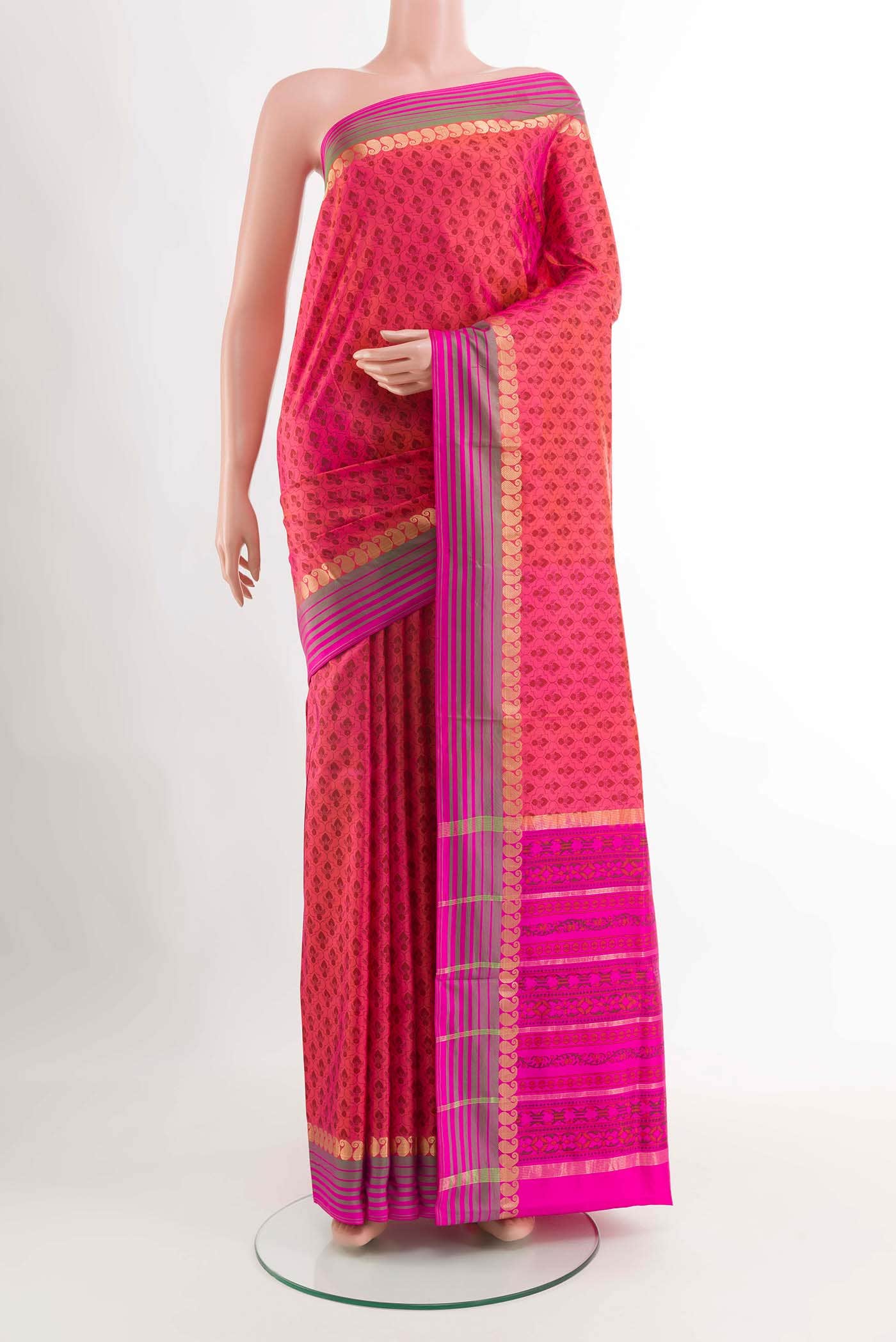 Brick Orange Printed Silk Saree
