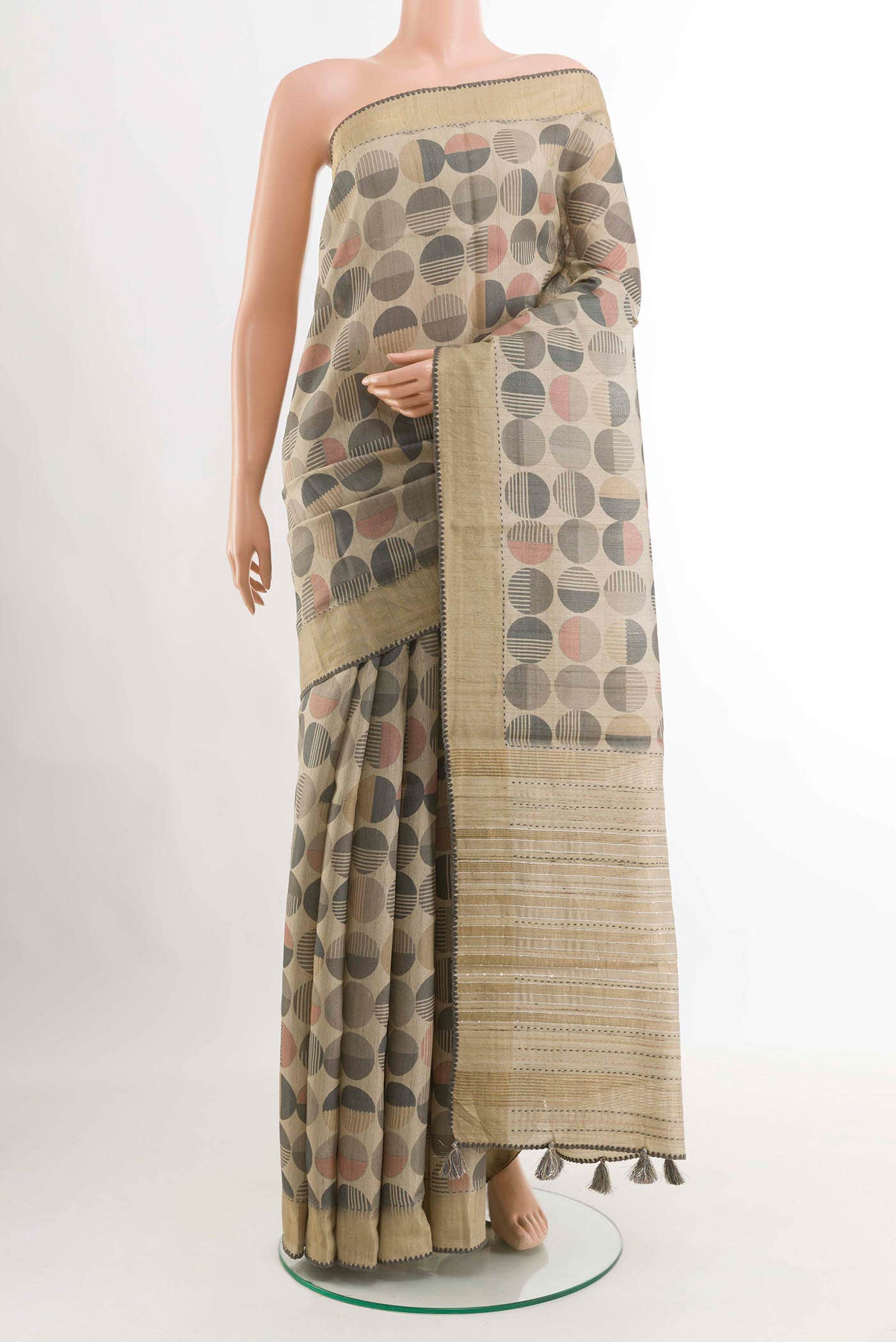 Beige Tussar Saree
