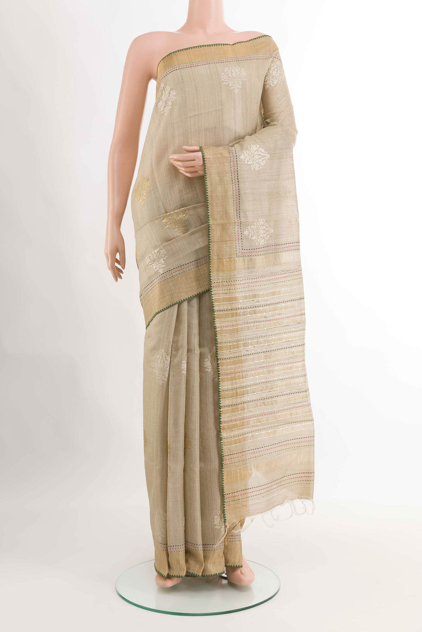 Beige Tussar Saree