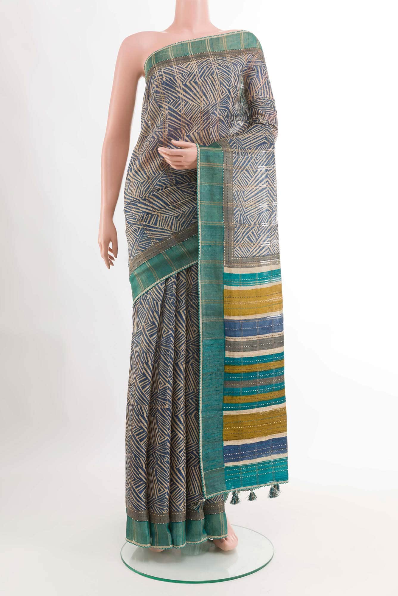 Blue Tussar Saree