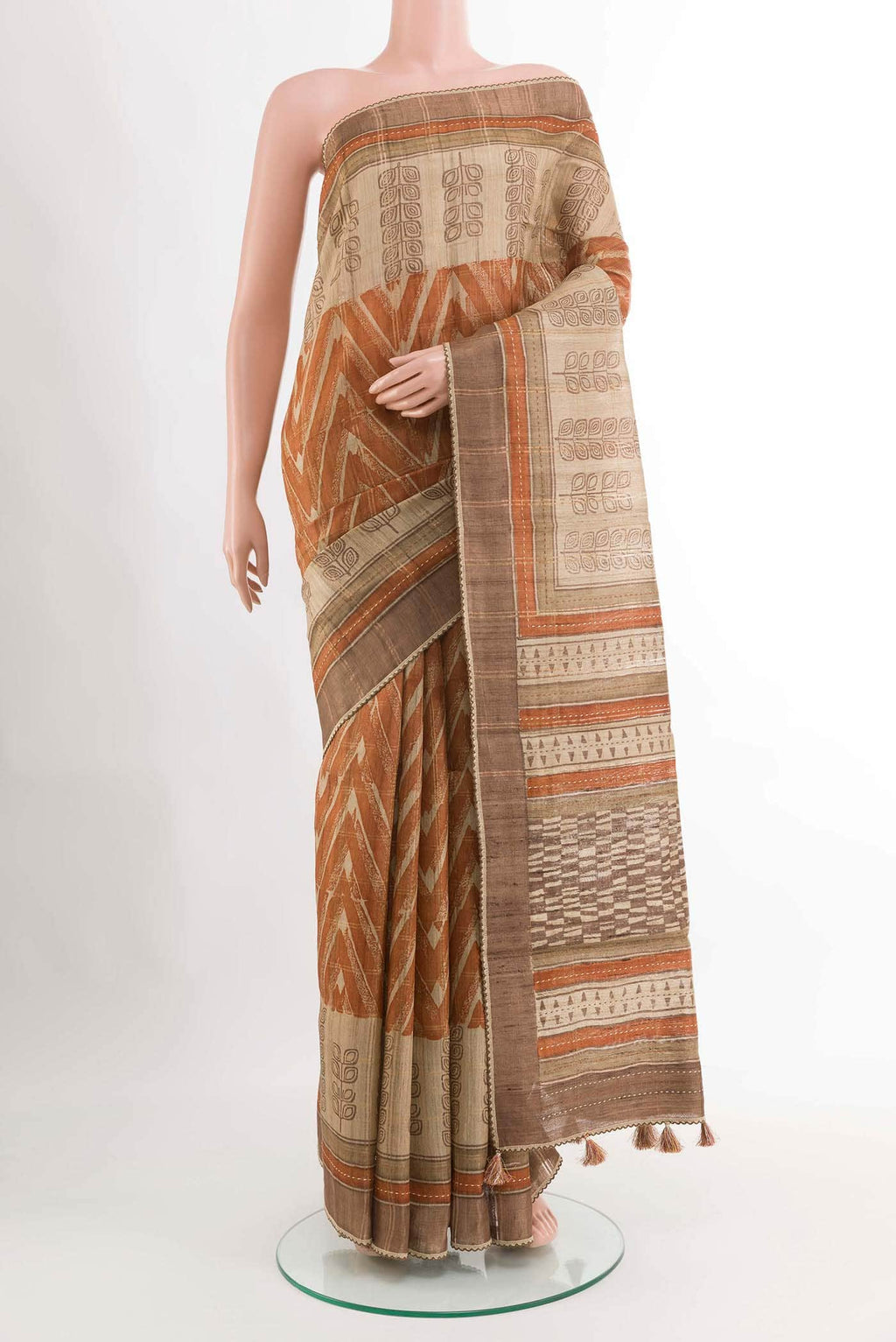 Brick Orange Tussar Saree