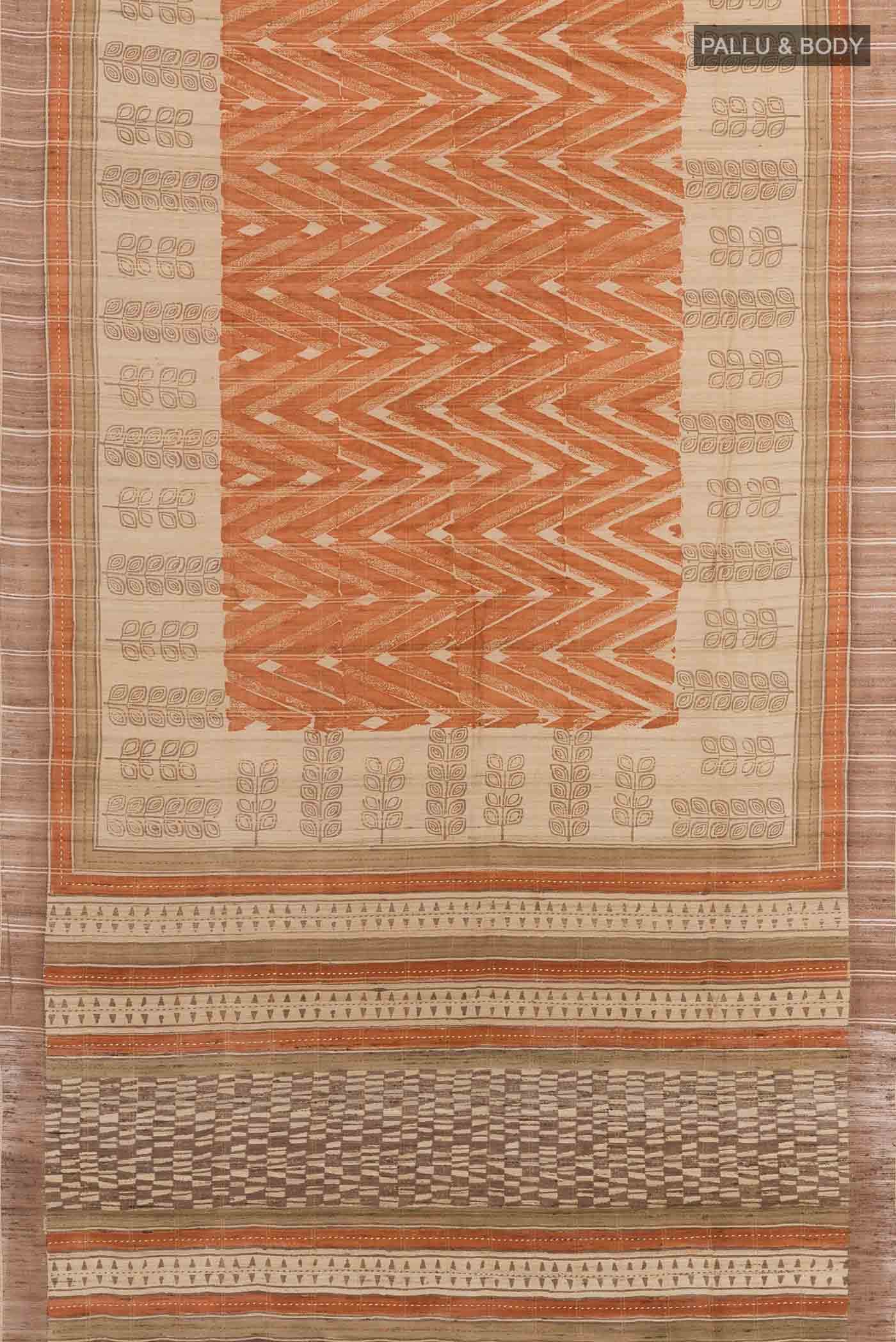 Brick Orange Tussar Saree