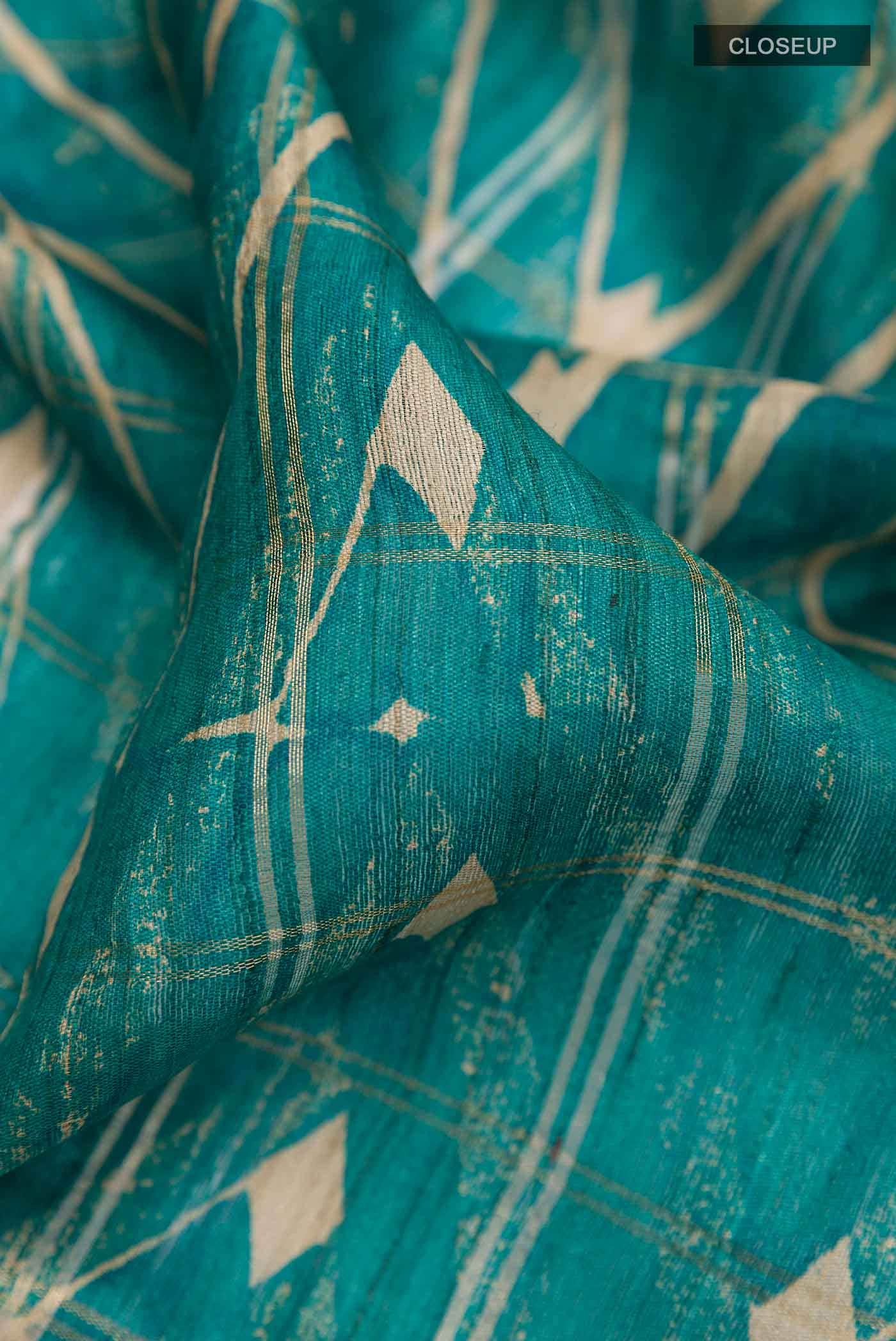 Teal Tussar Silk Saree