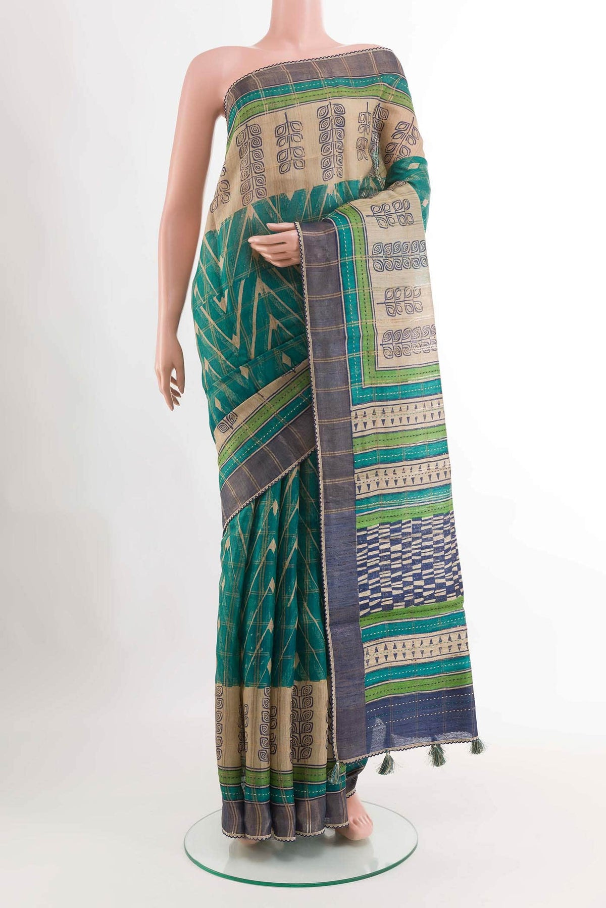 Teal Tussar Silk Saree