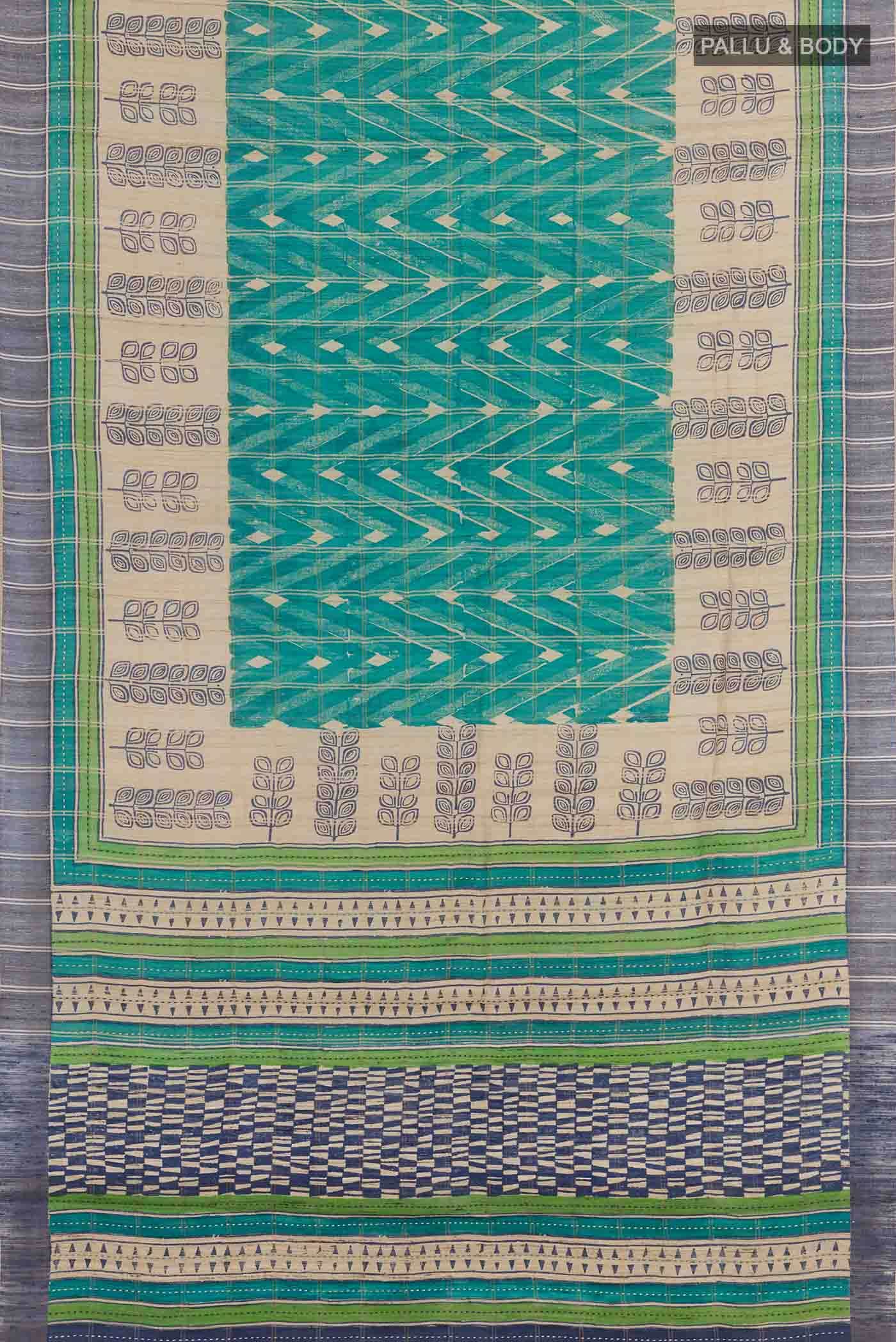 Teal Tussar Silk Saree