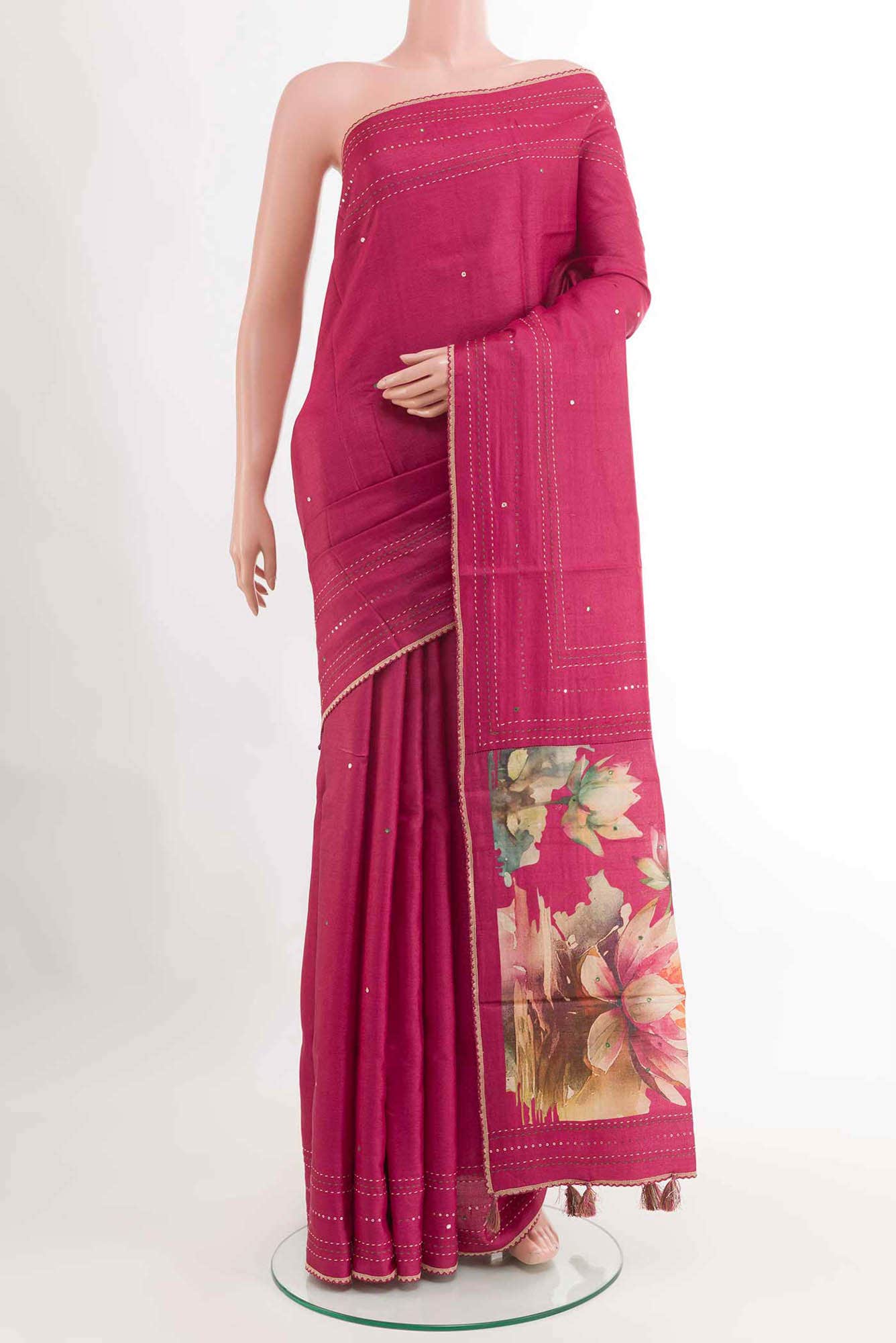 Dark Pink Tussar Saree