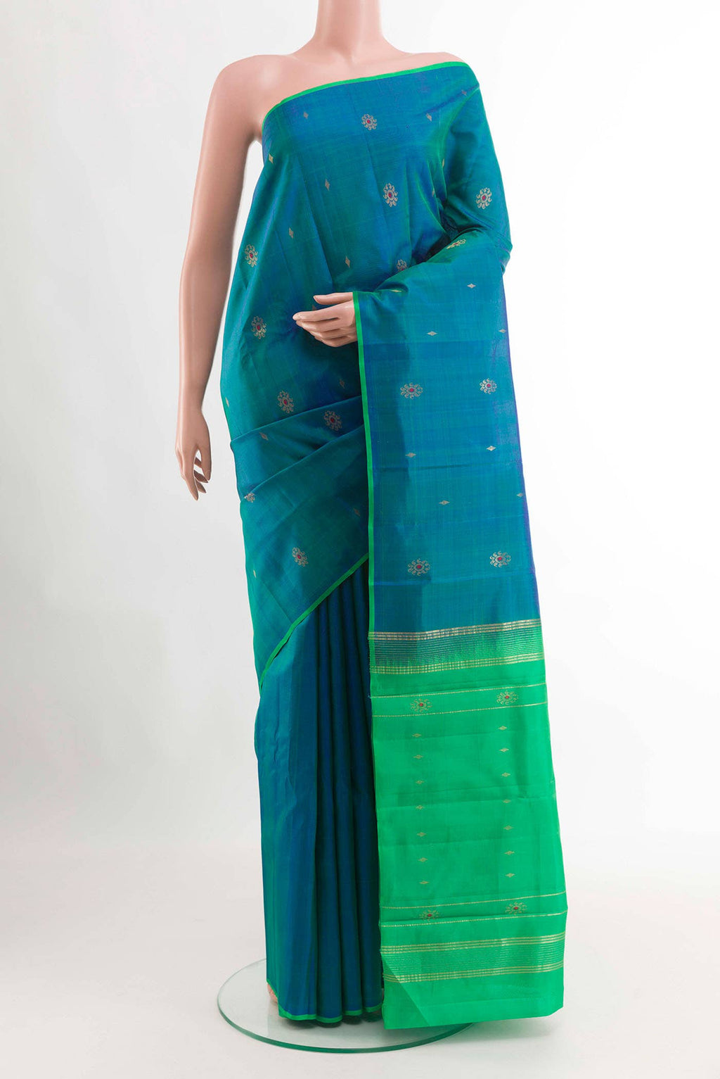 Peacock Blue Kanchipuram Silk Saree