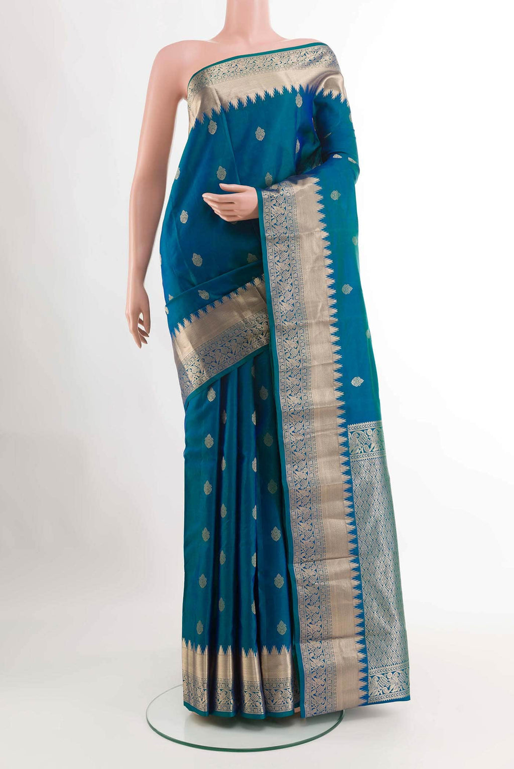 Peacock Blue Kanchipuram Silk Saree