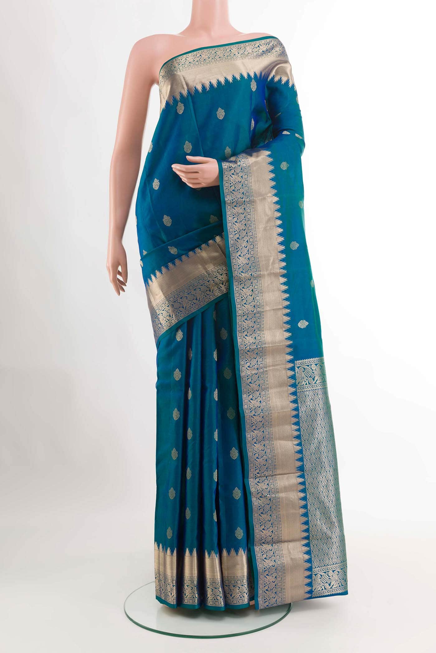 Peacock Blue Kanchipuram Silk Saree