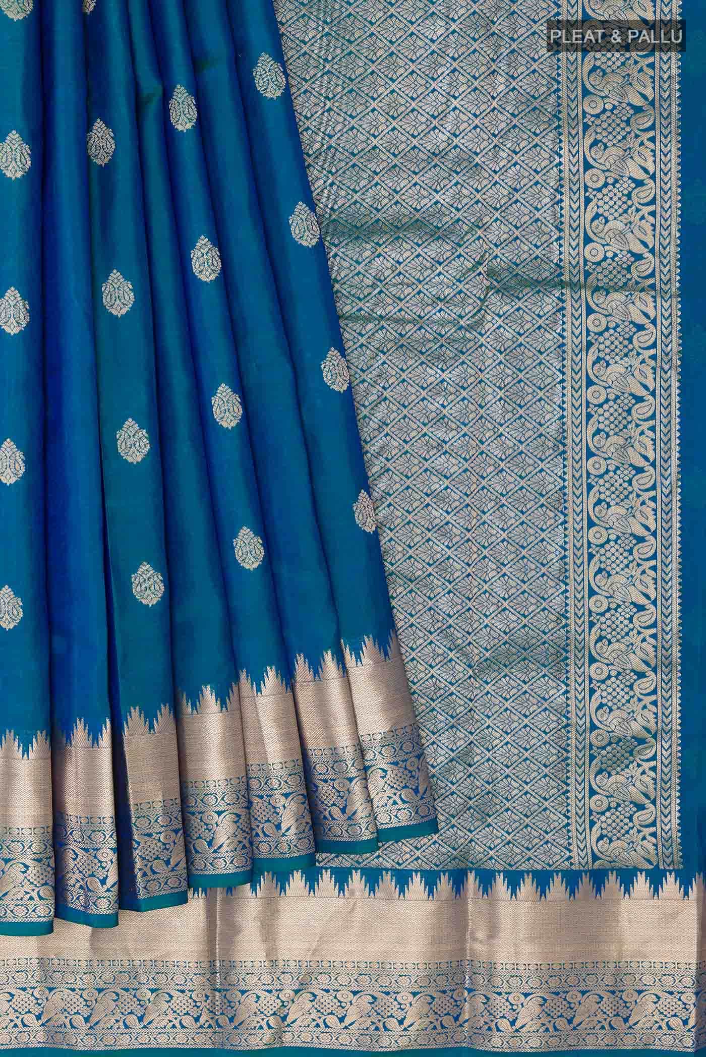 Peacock Blue Kanchipuram Silk Saree