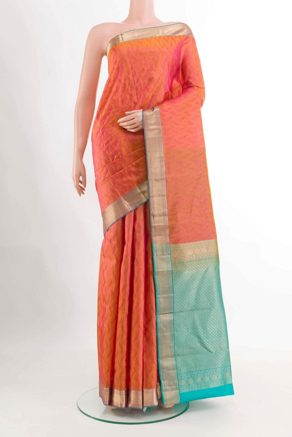 Orange Dual Tone Kanchipuram Silk Saree