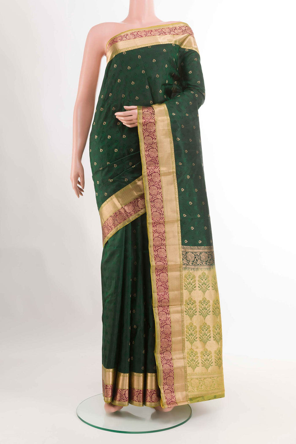 Bottle Green Kanchipuram Silk Saree