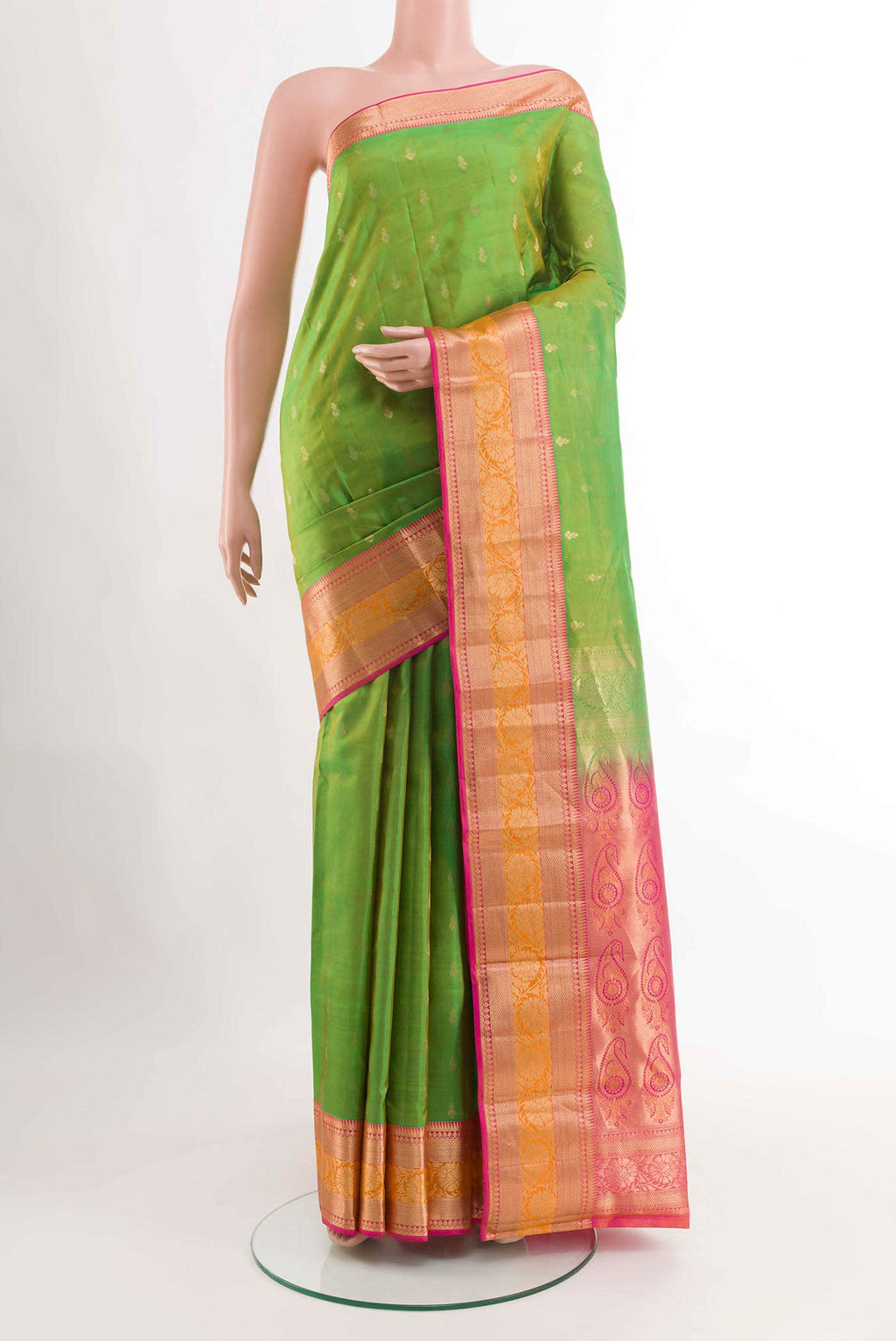 Parrot Green Dual Tone Kanchipuram Silk Saree