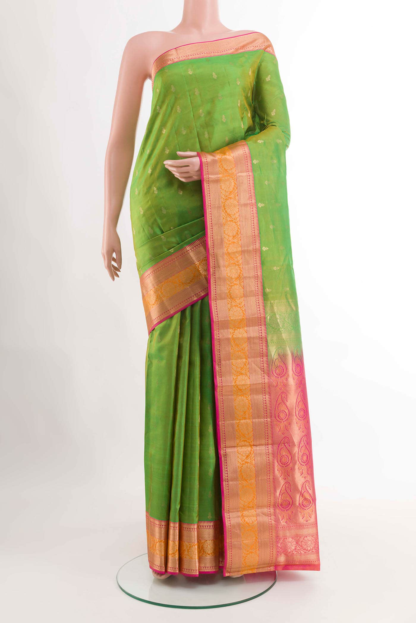 Parrot Green Dual Tone Kanchipuram Silk Saree