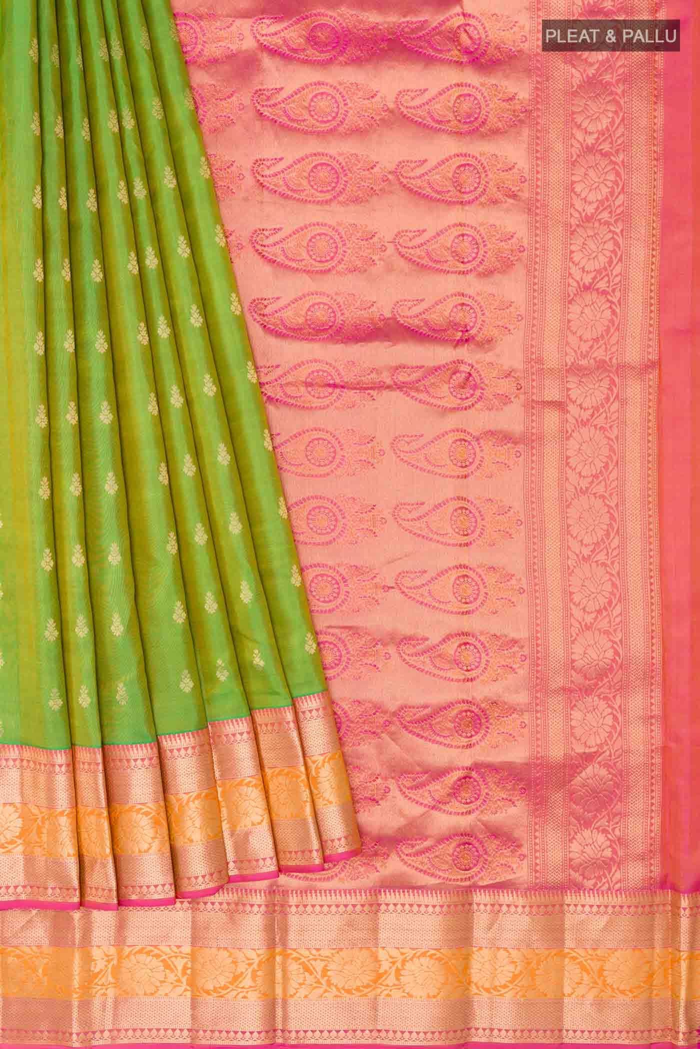 Parrot Green Dual Tone Kanchipuram Silk Saree