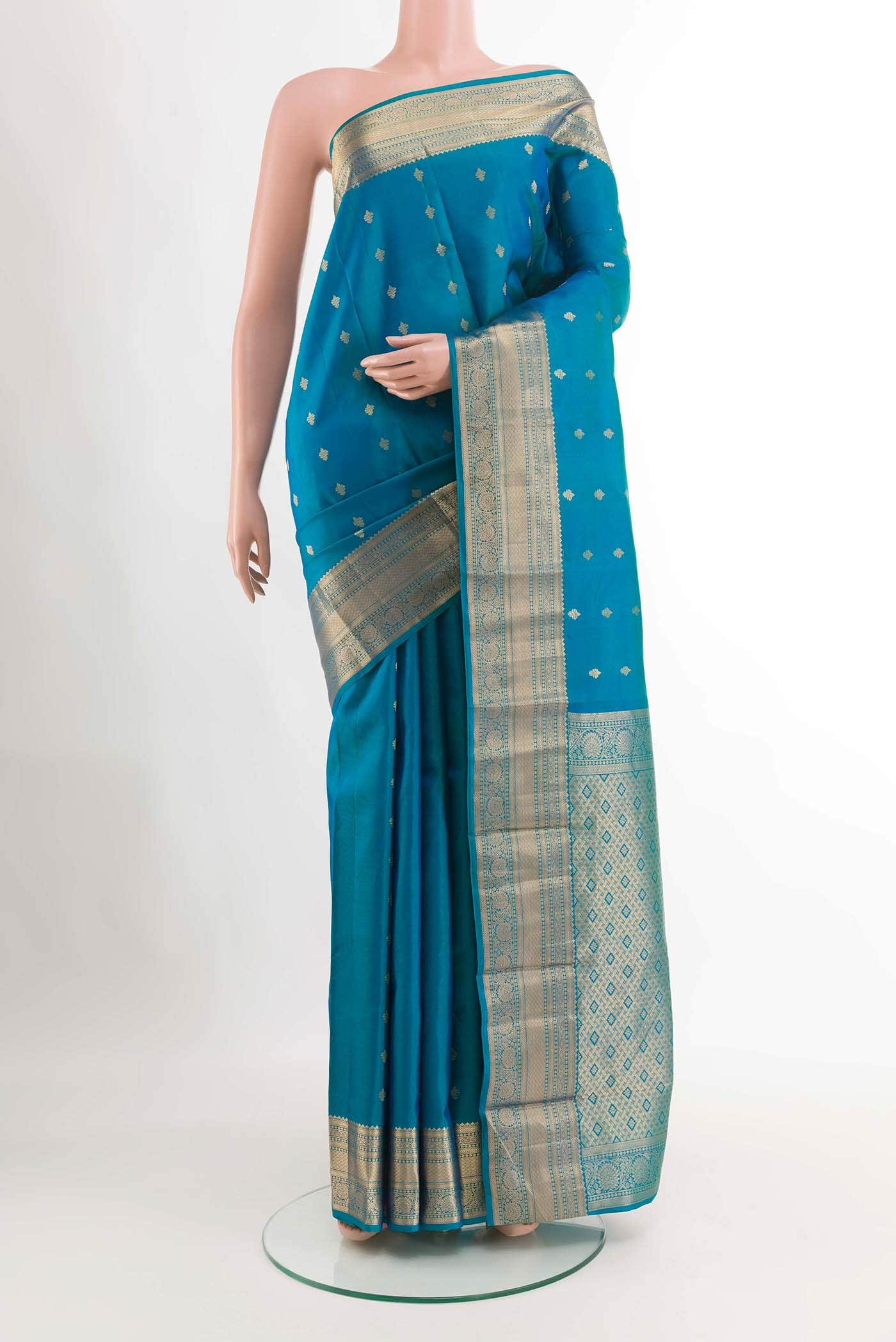 Peacock Blue Kanchipuram Silk Saree