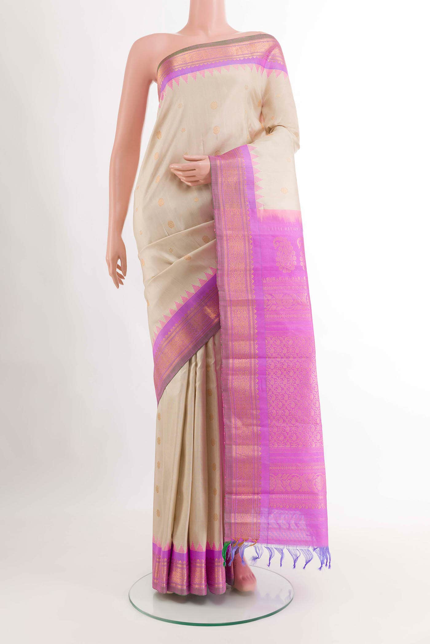 Beige Gadwal Silk Saree