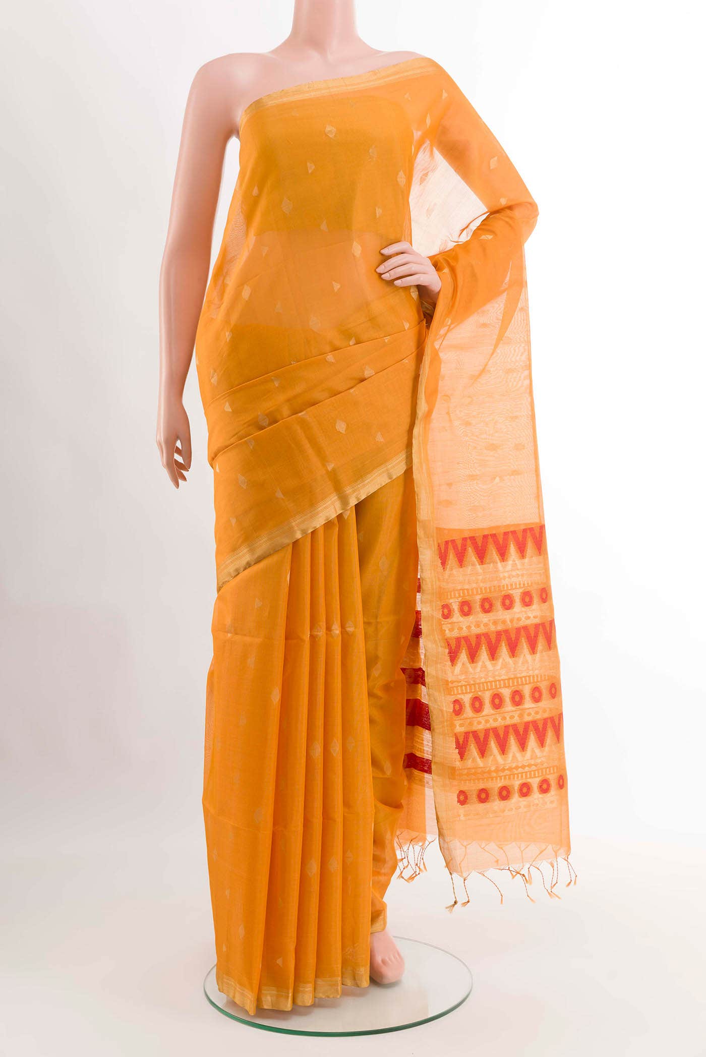 Yellow Blended Kora Cotton Saree