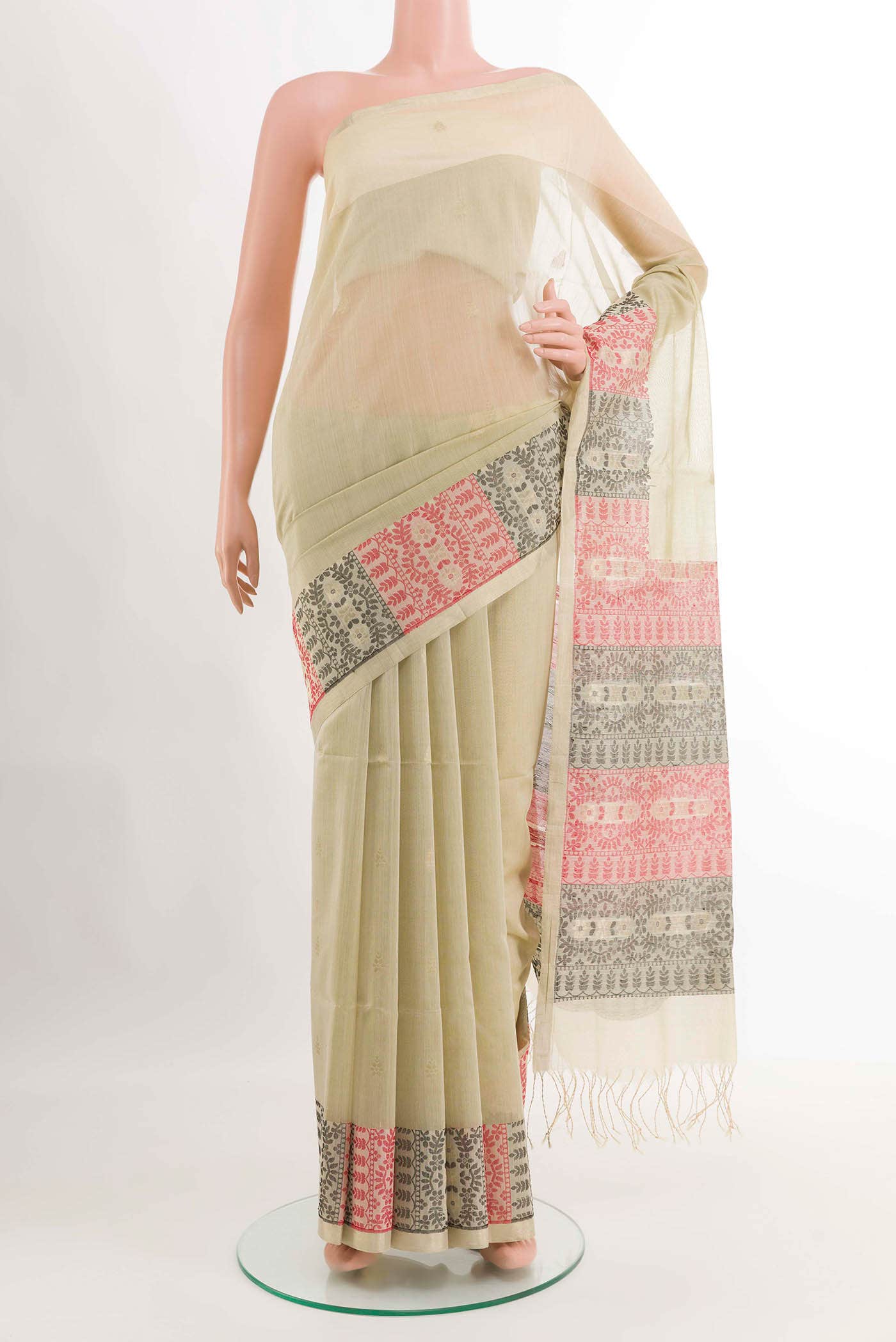 Off White Kora Cotton Saree