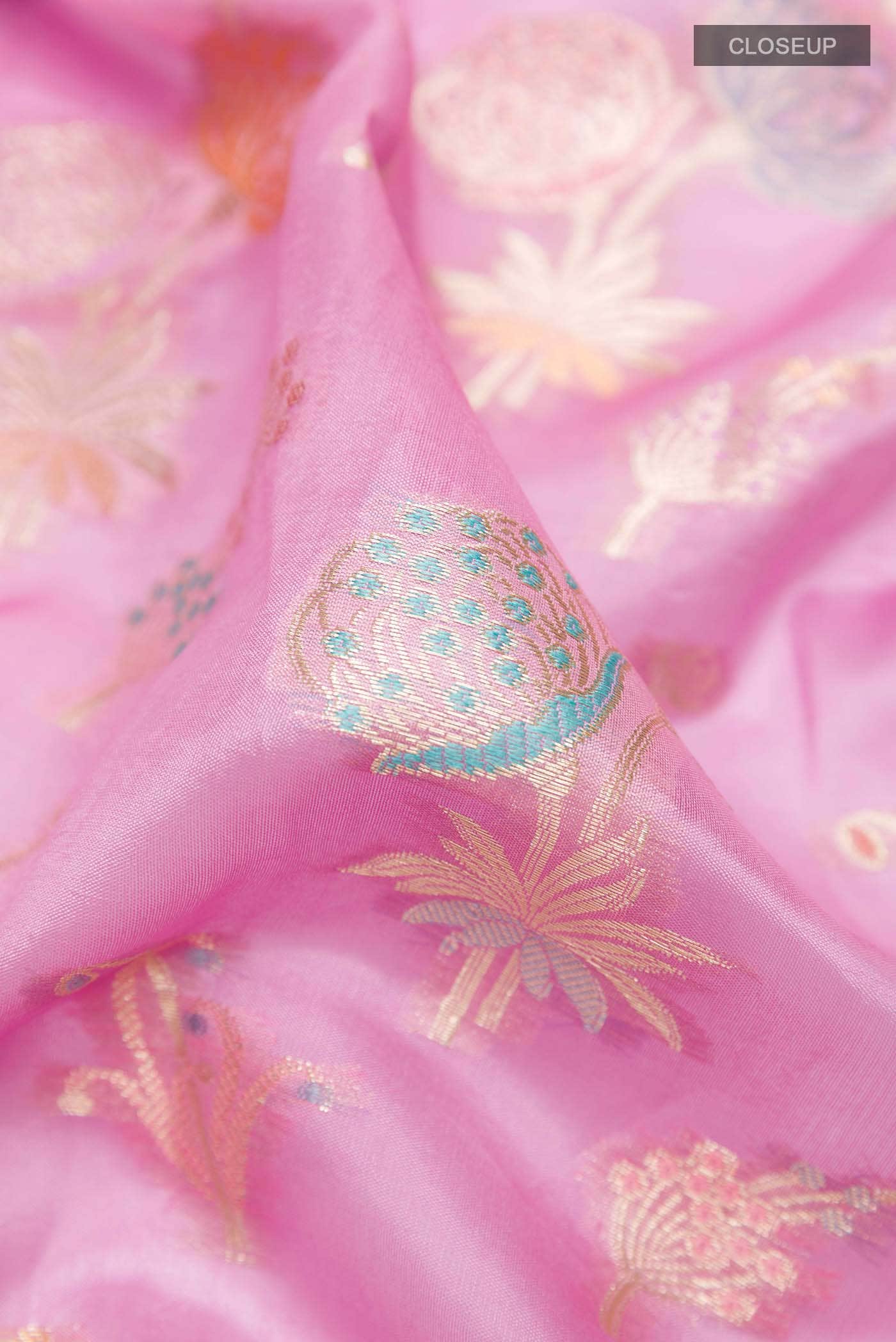 Pink Banarasi Tussar Silk Saree