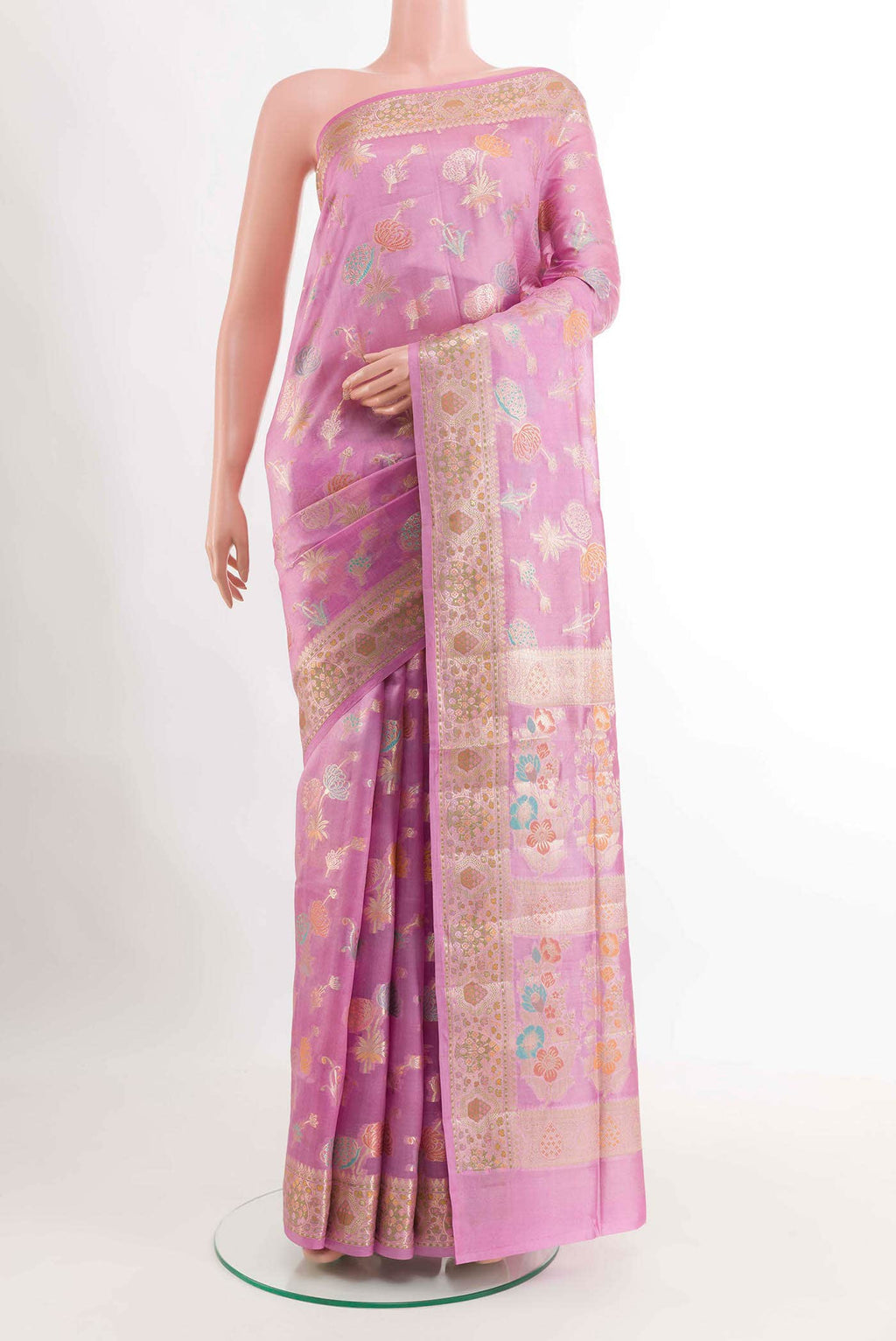 Pink Banarasi Tussar Silk Saree