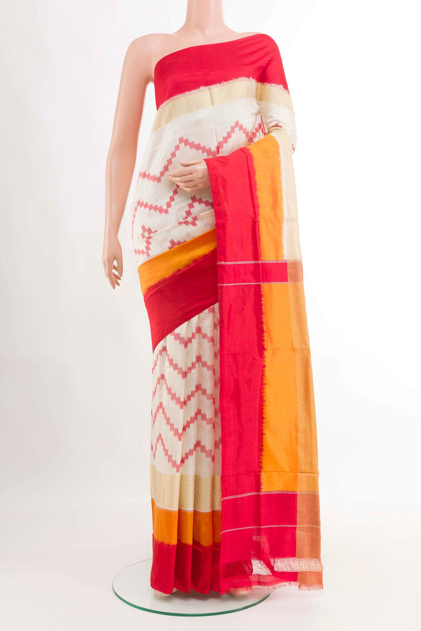 Off White Pochampally Silk Saree