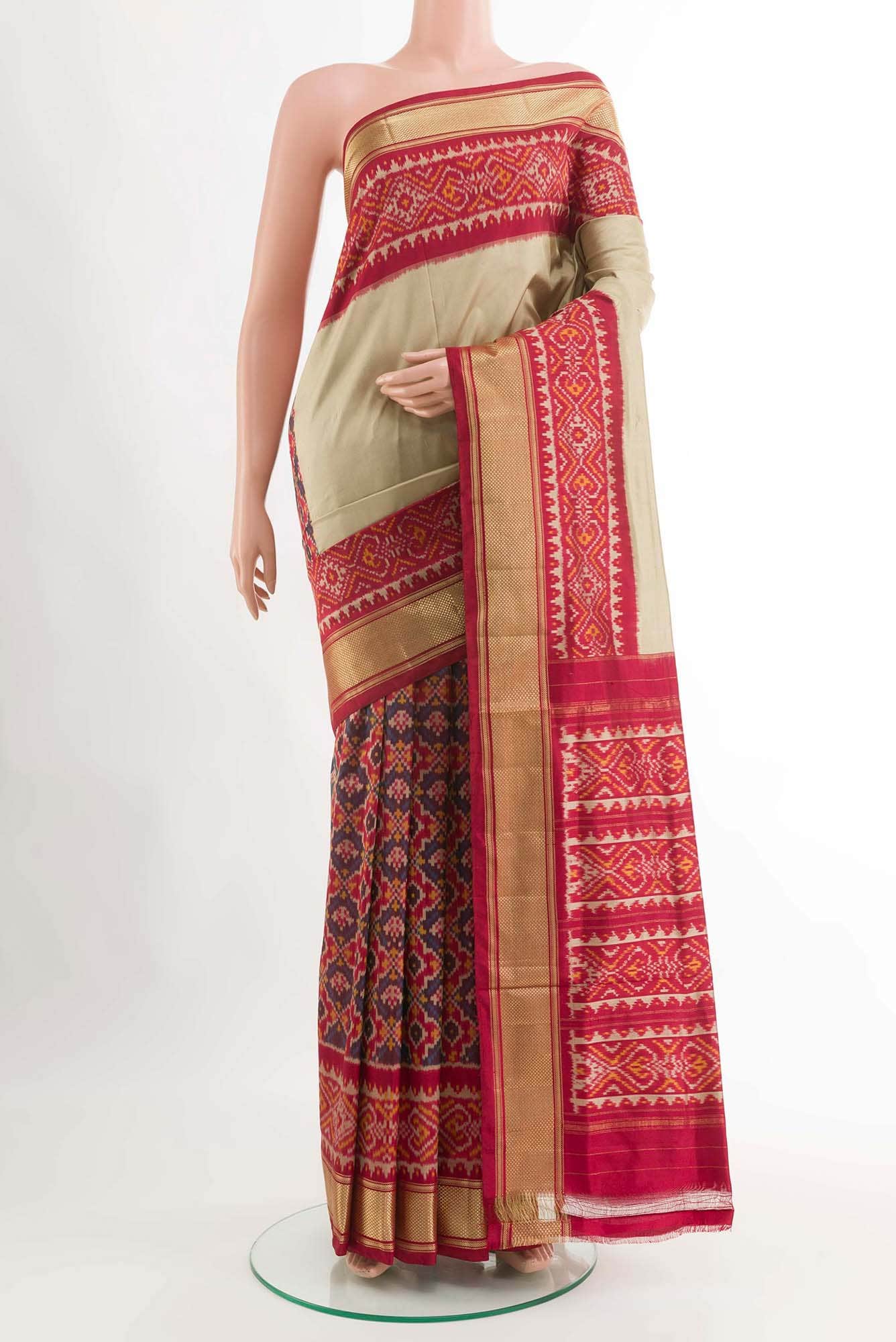 Beige Pochampally Silk Saree